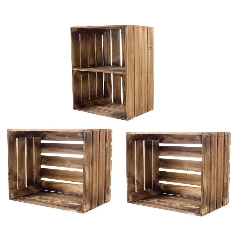 Gemischtes Set aus geflammten Holzkisten 50x40x30cm Gemischtes Set aus geflammten Holzkisten 50x40x30cm