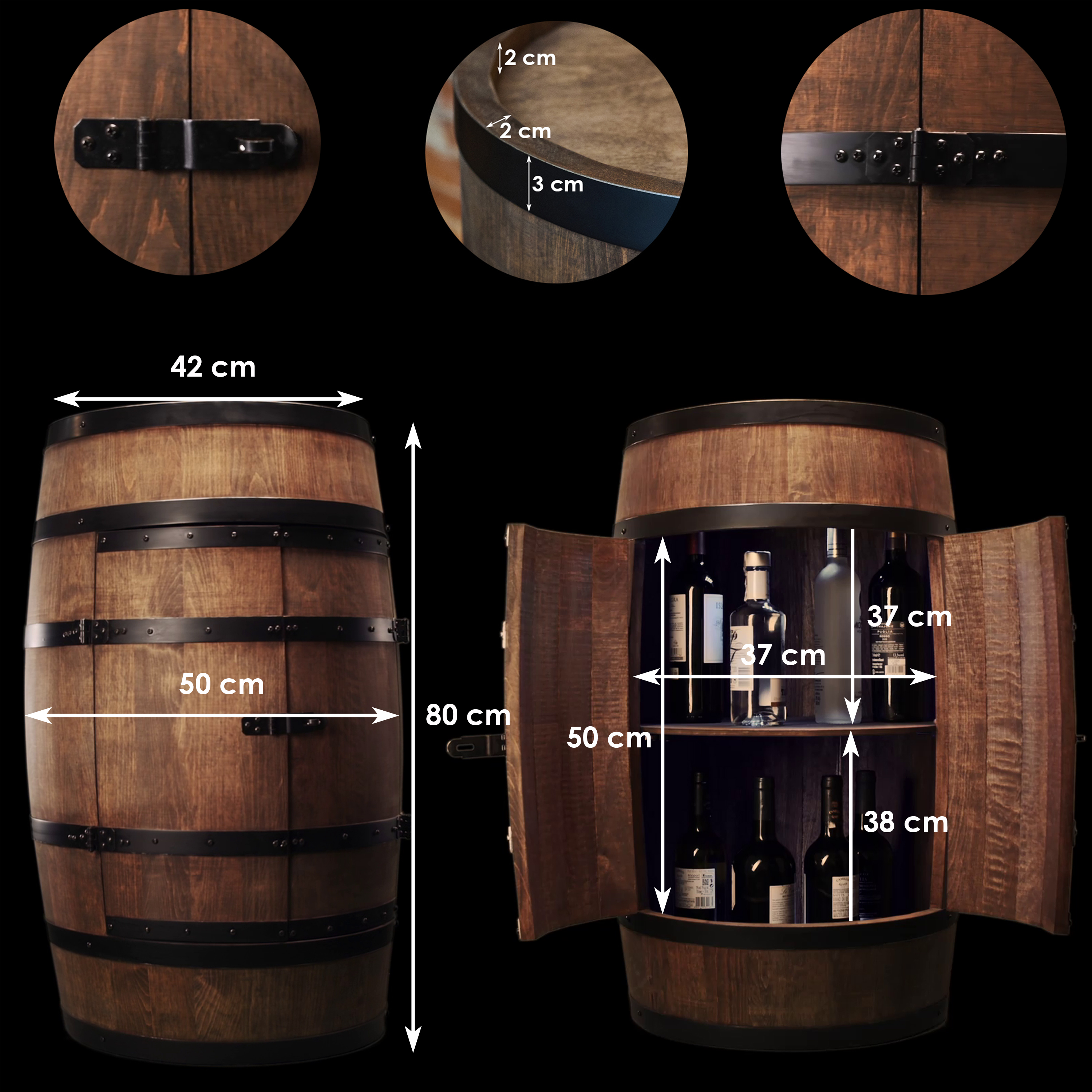 Holzfass mit Türen in Farbton Wenge Hausbar mit LED – Weinregal & Flaschenständer, Bar oder Partykeller – ca. 80 cm LED Einfarbig Holzfass mit Türen in Farbton Wenge Hausbar mit LED – Weinregal & Flaschenständer, Bar oder Partykeller – ca. 80 cm Ohne LED