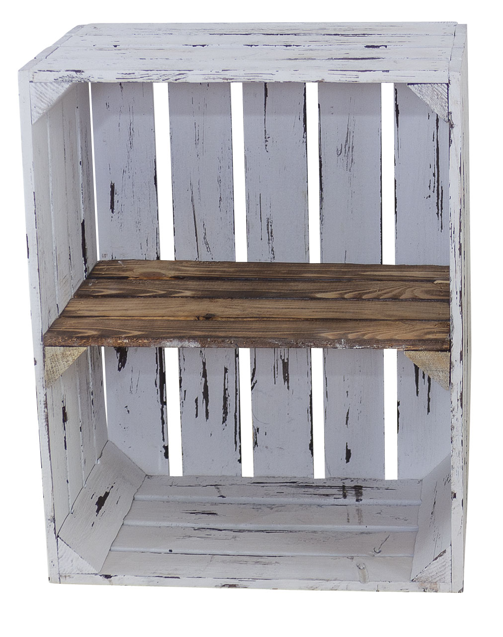 Regalkiste im Vintage Design "shabby white" quer in geflammt 50x40x30cm