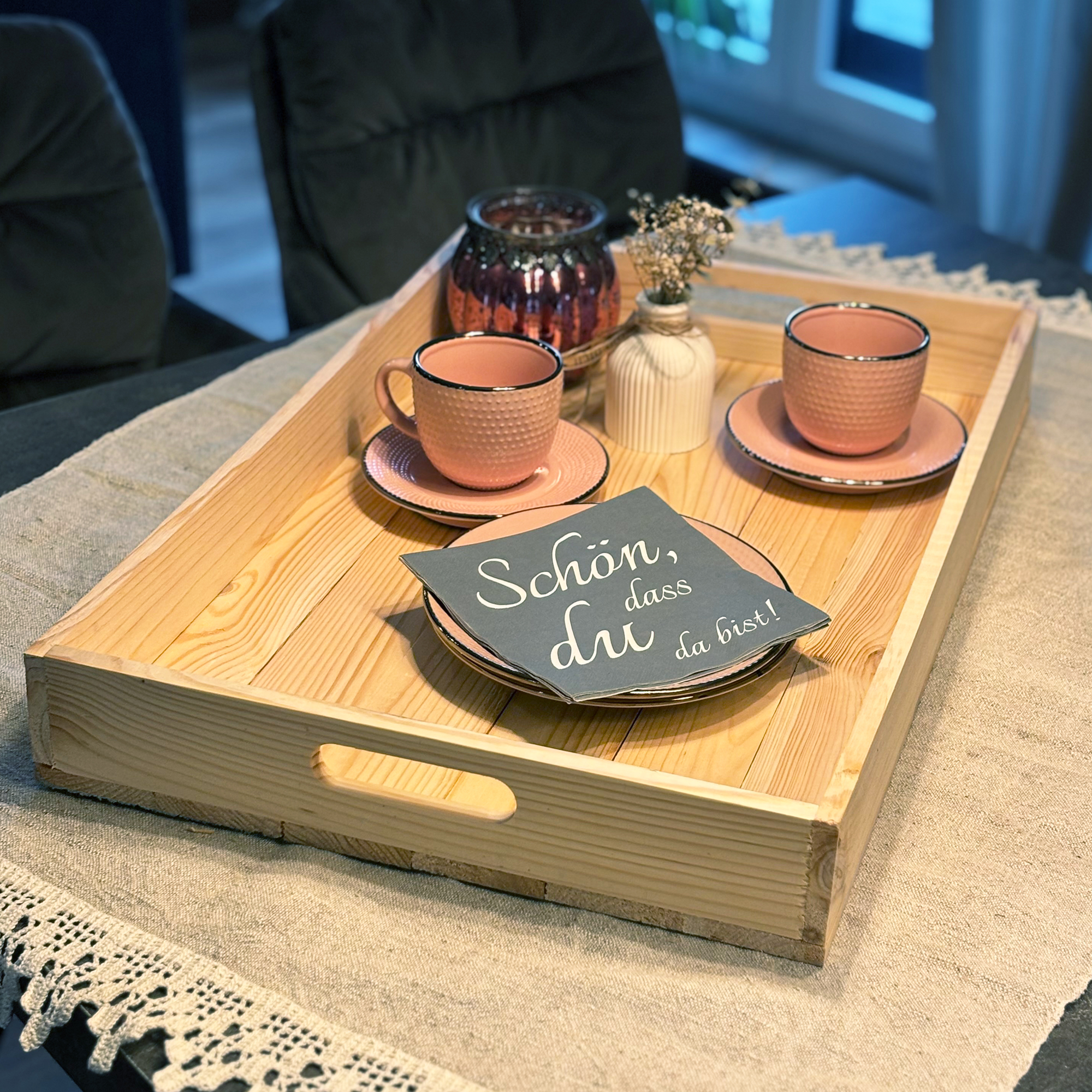 Serviertablett in Natur 60x40x8cm Holztablett Frühstückstablet Bartablett Serviertablett in Natur 60x40x8cm Holztablett Frühstückstablet Bartablett