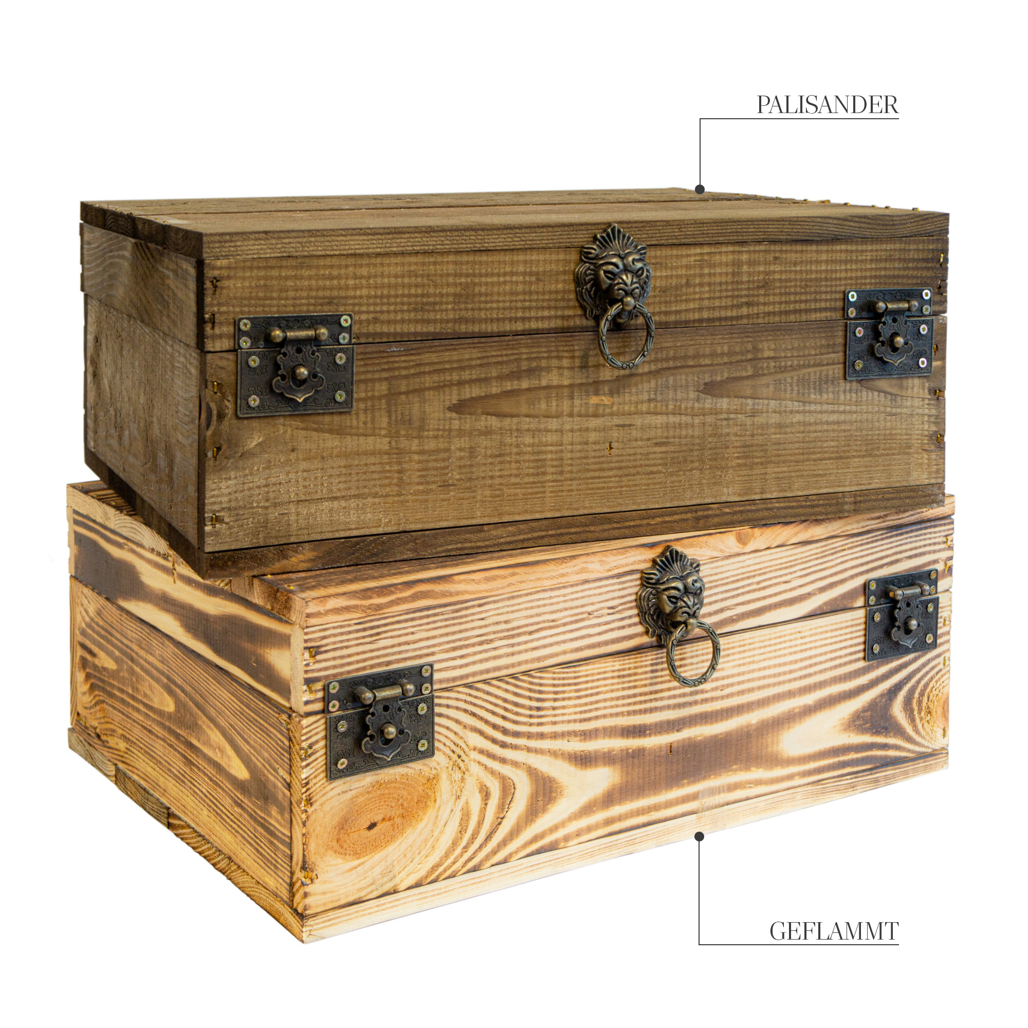 Rustikale Holztruhe mit Löwenkopfgriff – 40 x 30 x 16 cm | Schatztruhe aus Massivholz Geflammt Rustikale Holztruhe mit Löwenkopfgriff – 40 x 30 x 16 cm | Schatztruhe aus Massivholz