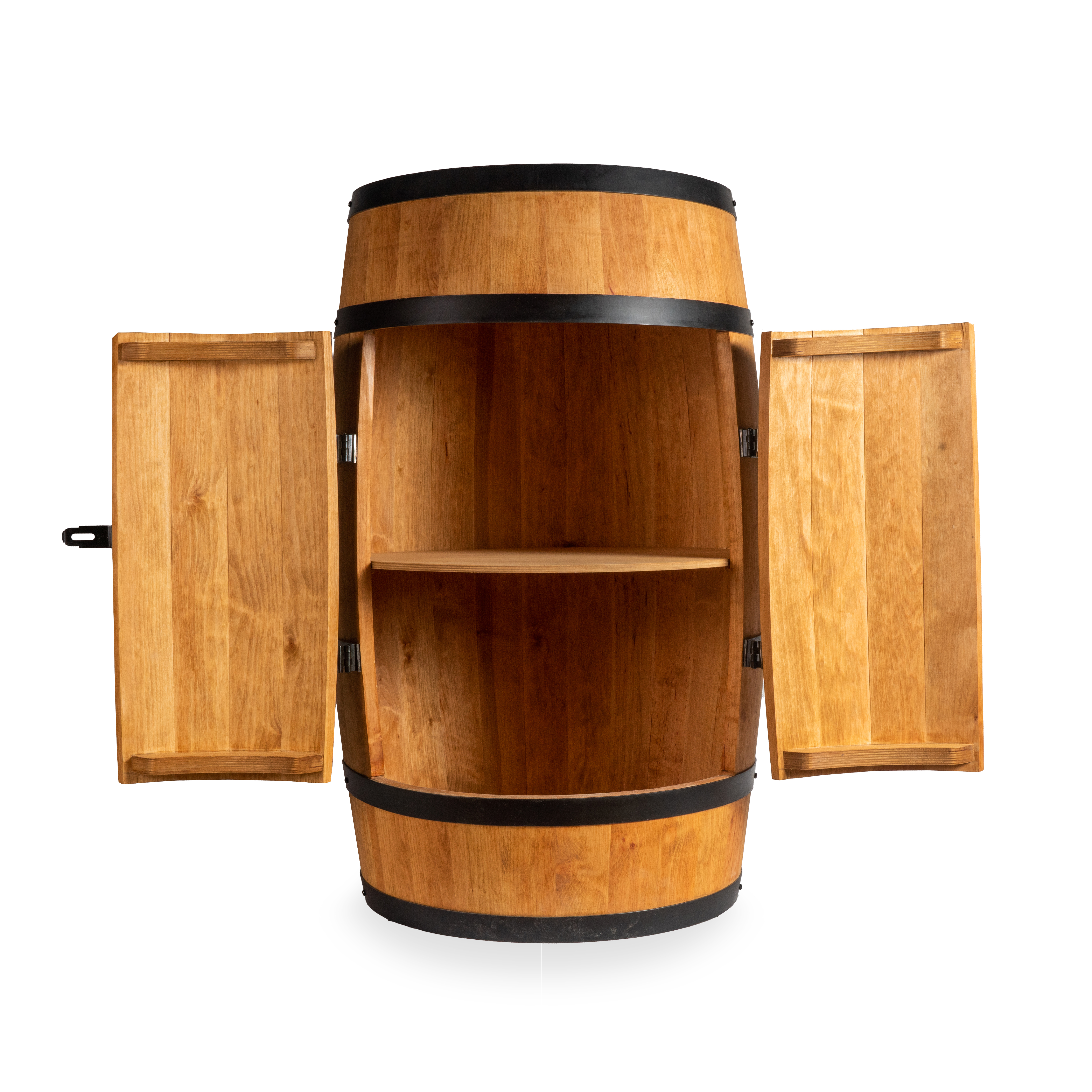 Holzfass mit Türen in heller Eichenoptik Hausbar mit LED – Rustikale Minibar im Weinfass Design – Weinregal & Flaschenständer aus Holz – Vintage Fassbar für Wohnzimmer, Bar oder Partykeller – ca. 80 cm #1 Ohne LED