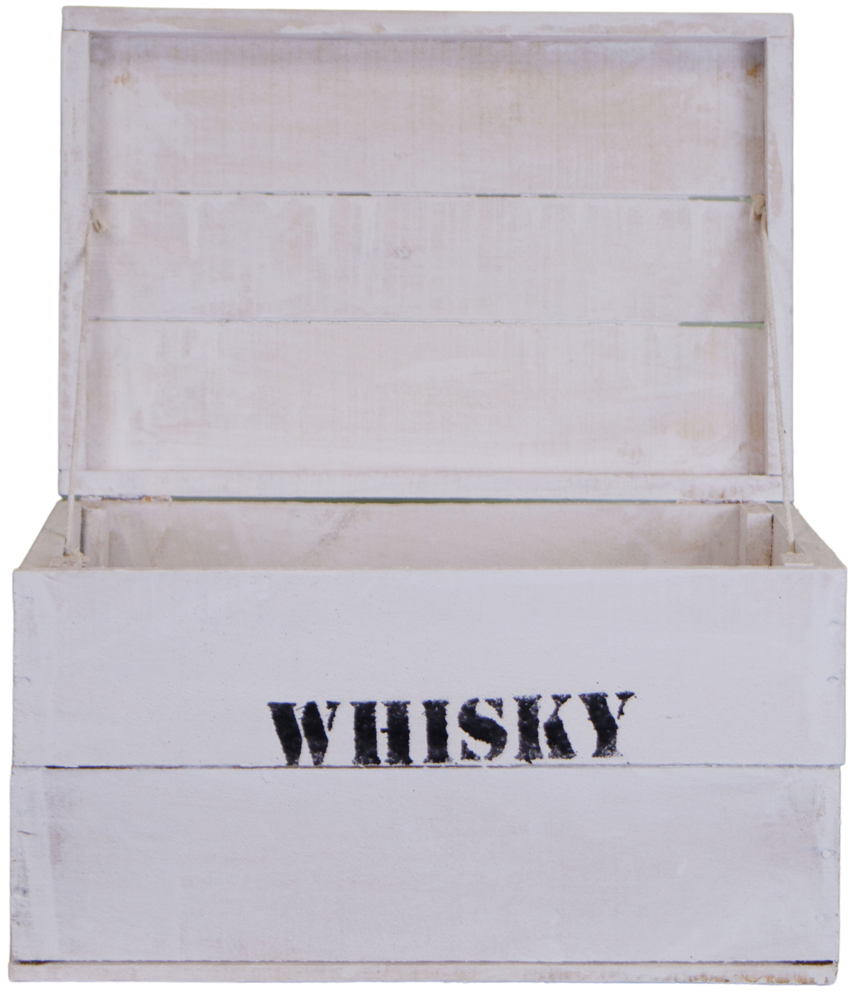 alte Holztruhe weiß Whisky mit Deckel in Größe M