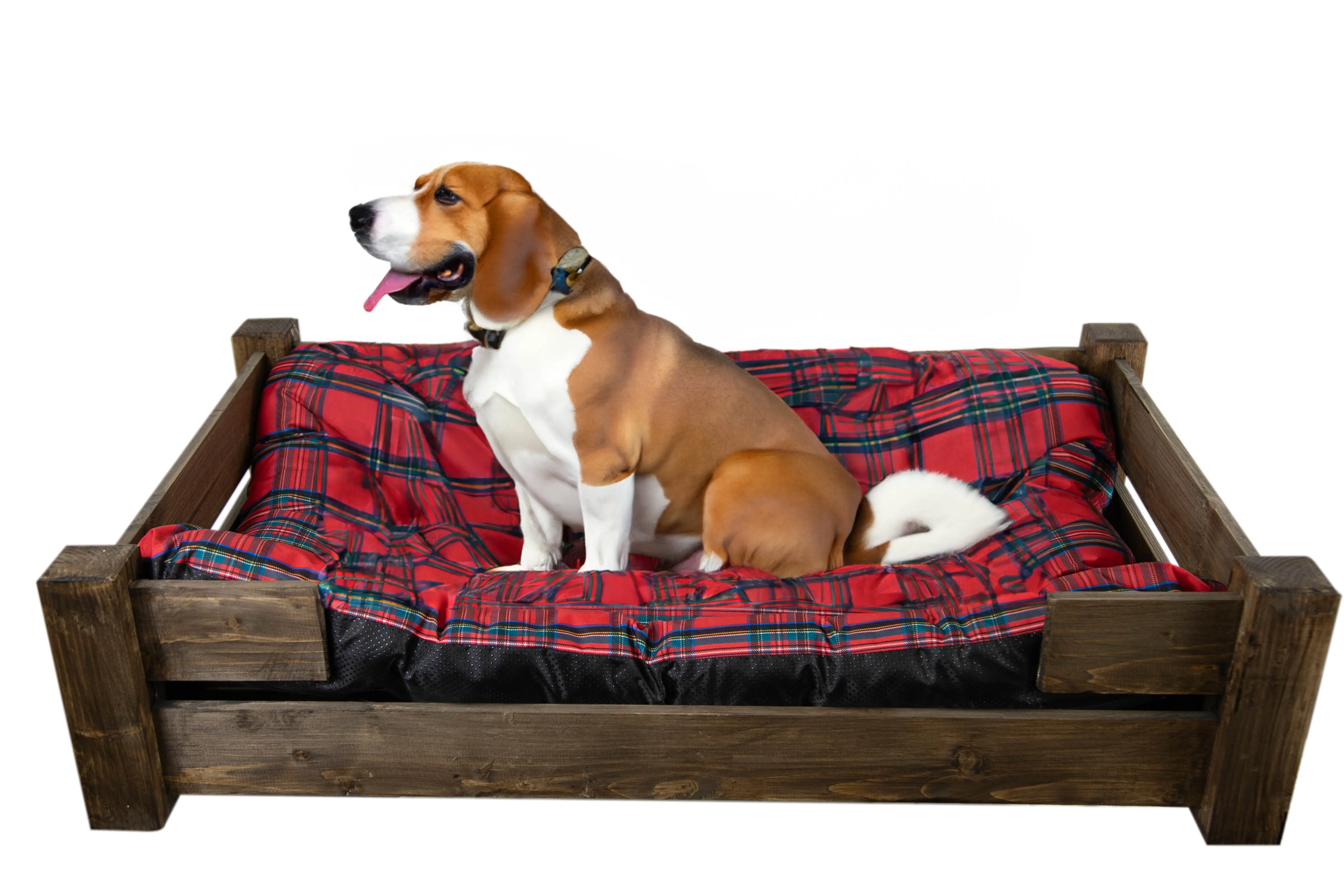 Hundebett Winston XXL Palisander mit Füßen mit Kissen rot 100x60x25cm