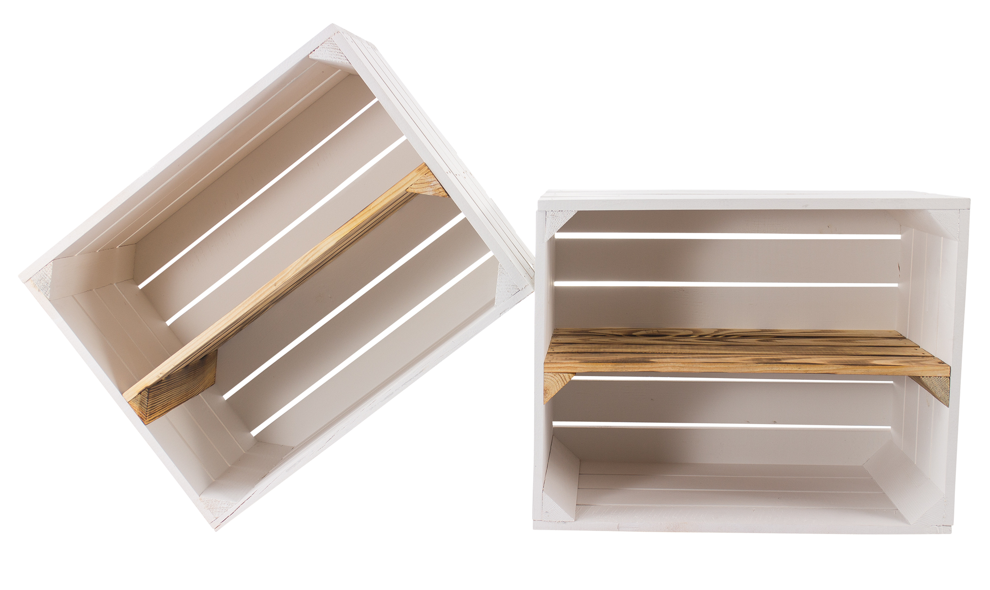 Weiße Holzkiste mit geflammtem Mittelbrett -längs- 50x40x30cm Weiße Holzkiste mit geflammtem Mittelbrett -längs- 50x40x30cm