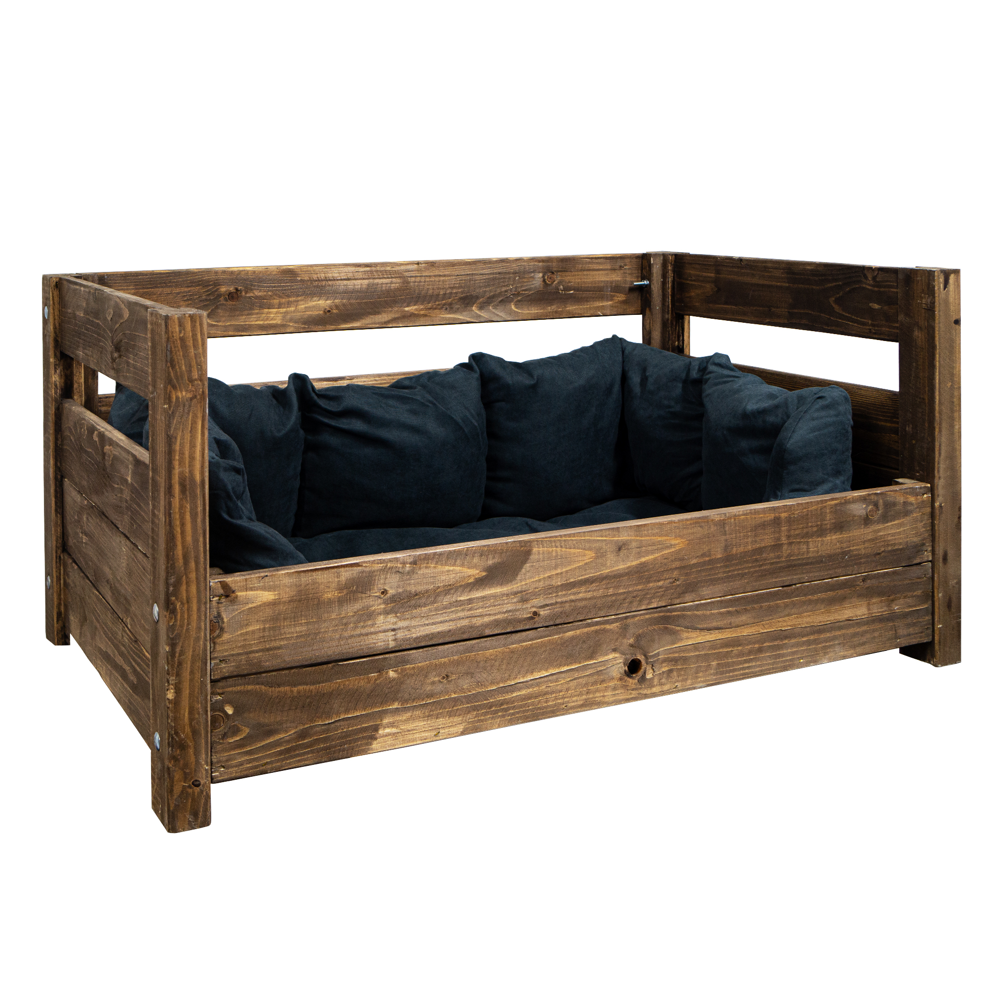 Hundebett Charly – Massivholz in Natur, Braun oder Geflammt 90x57x45cm Braun ohne Kissen