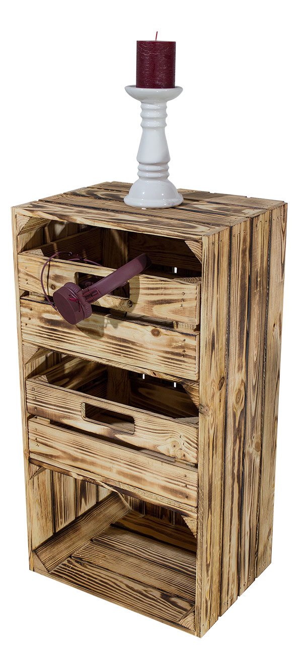 Geflammte schmale Regalkiste mit Schublade 68x40x31cm 2x Geflammte schmale Regalkiste mit Schublade