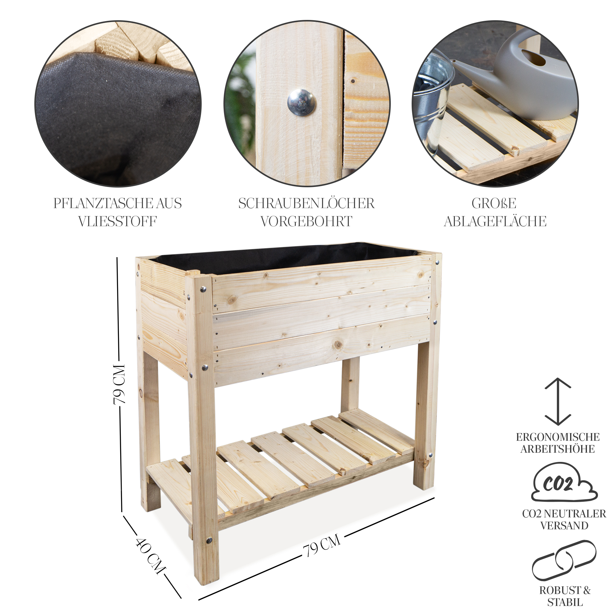 Hochbeet L 79x40x79cm geflammt Hochbeet L 79x40x79cm Natur