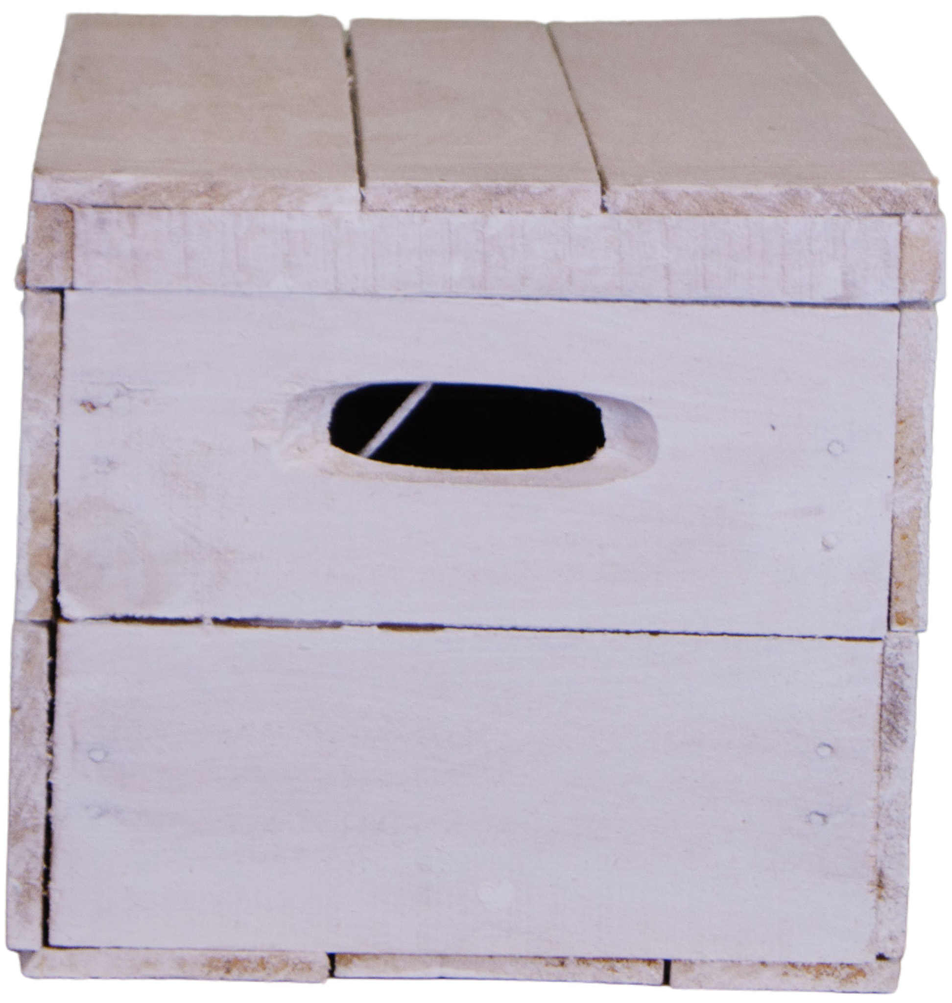 alte Holztruhe weiß Whisky mit Deckel in Größe M