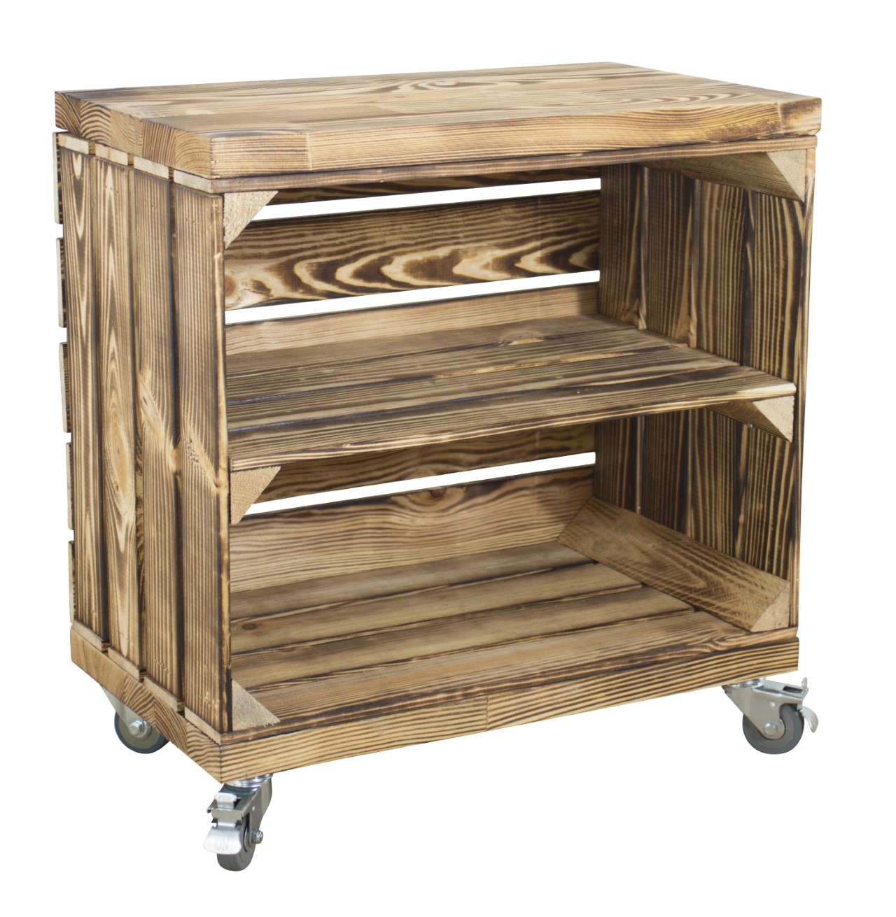 Geflammte Rollkiste mit Mittelbrett und 2 Bohlenbrettern 53x50x30cm Geflammte Rollkiste mit Mittelbrett und 2 Bohlenbrettern 53x50x30cm