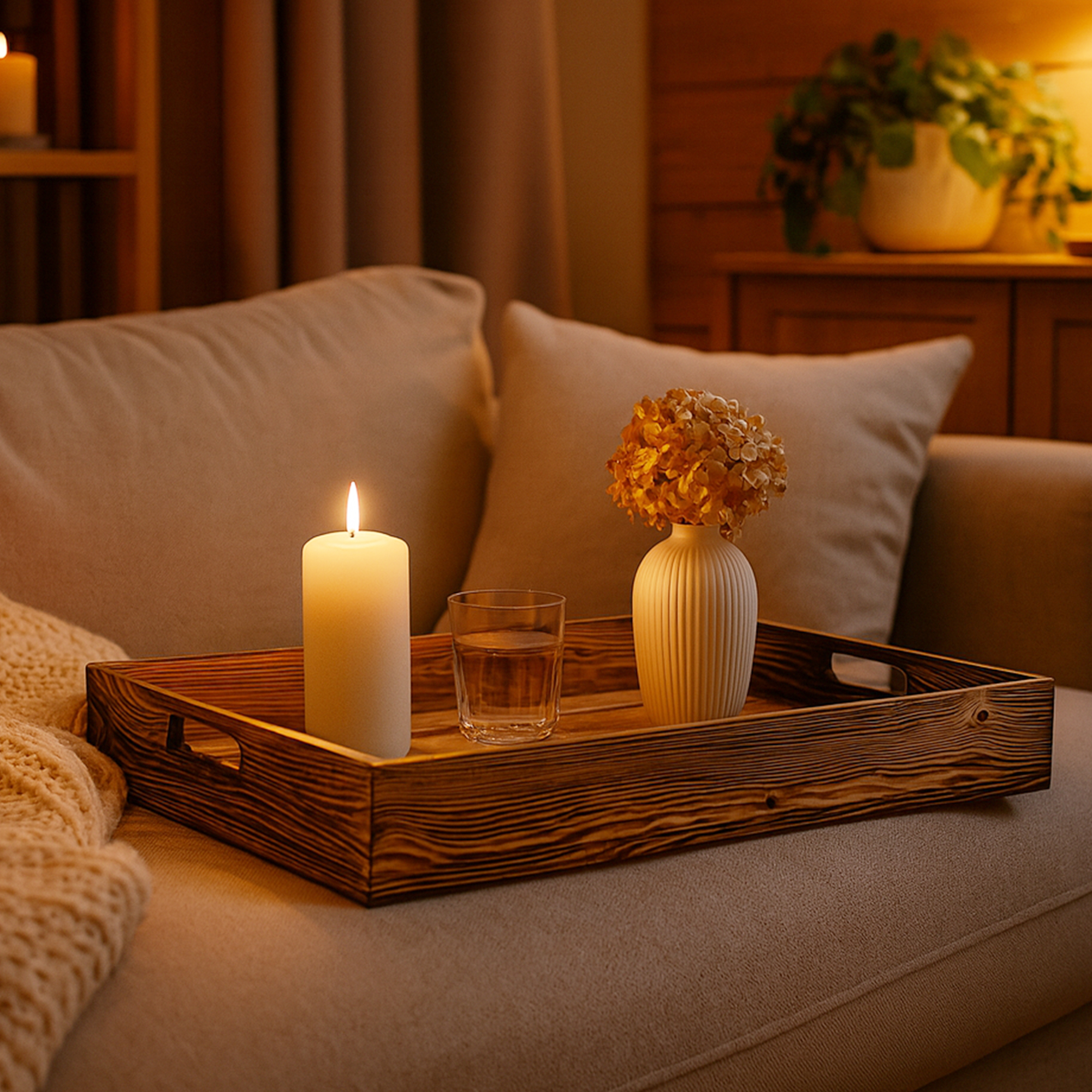 Serviertablett in geflammt 60x40x8cm Holztablett Frühstückstablet Bartablett Serviertablett in geflammt 60x40x8cm Holztablett Frühstückstablet Bartablett