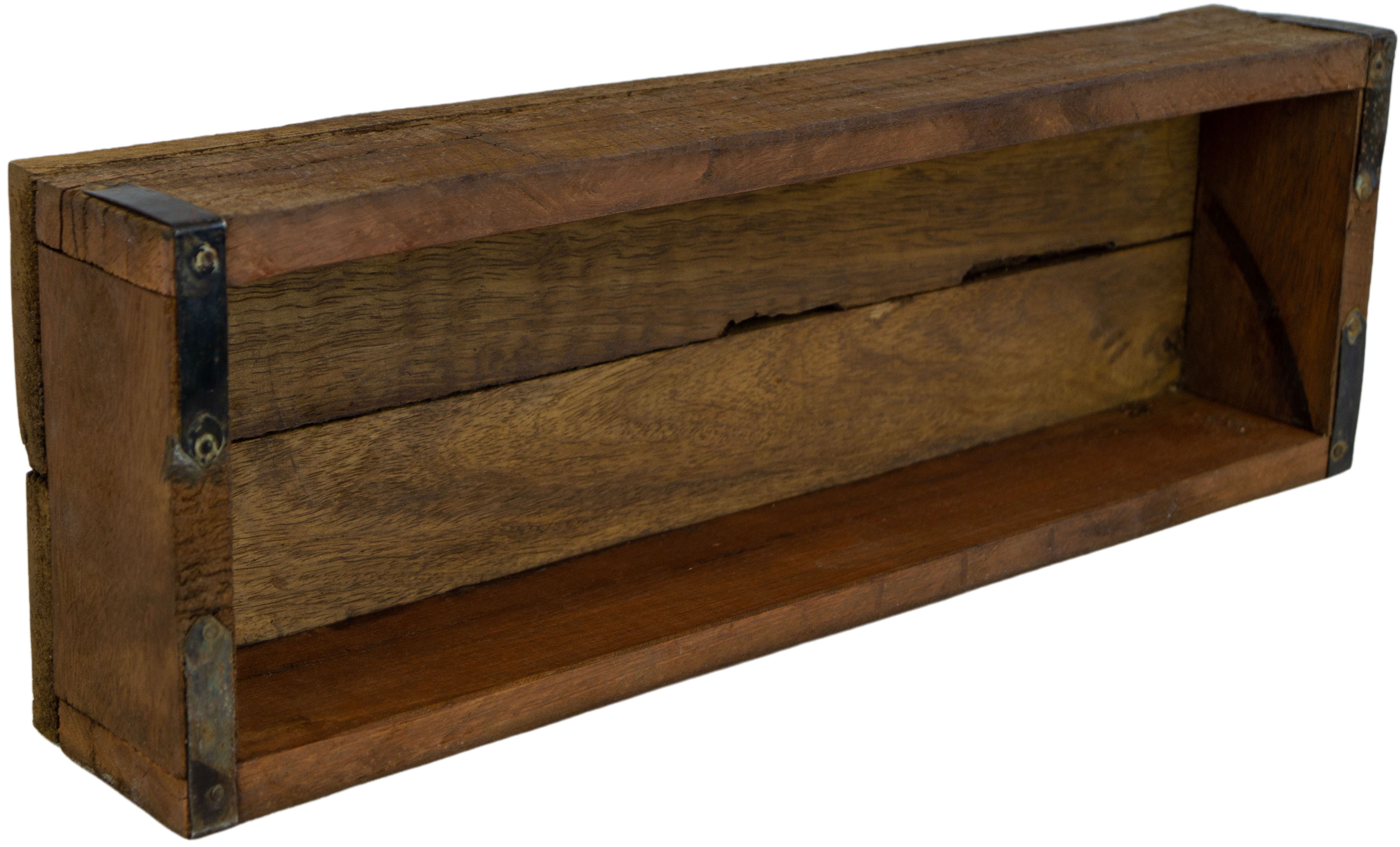 Schmale rustikale Altholz-Kiste mit Metallbeschlag Schmale rustikale Altholz-Kiste mit Metallbeschlag