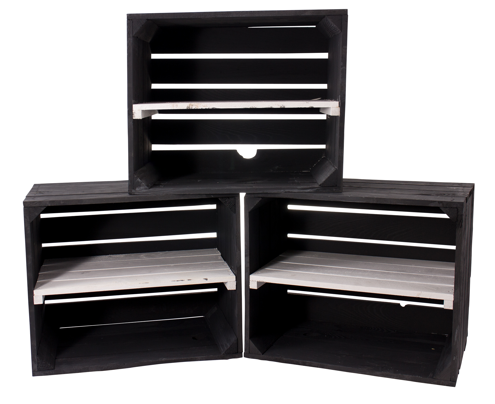 Schwarze Holzkiste mit weißem Mittelbrett -längs- 50x40x30cm Schwarze Holzkiste mit weißem Mittelbrett -längs- 50x40x30cm