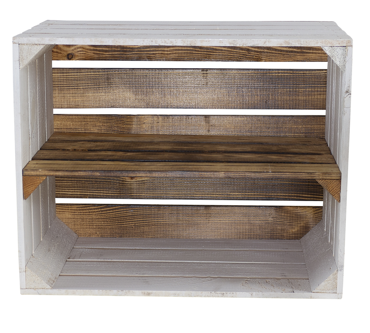 Weißes Regal - Apfelkiste Geflammter Boden und Mittelbrett 50x40x30cm