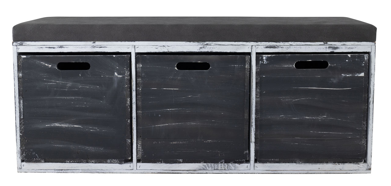 Tolle Sitzbank Shabby Schwarz gepolstert, mit drei geräumigen Kallax Kisten