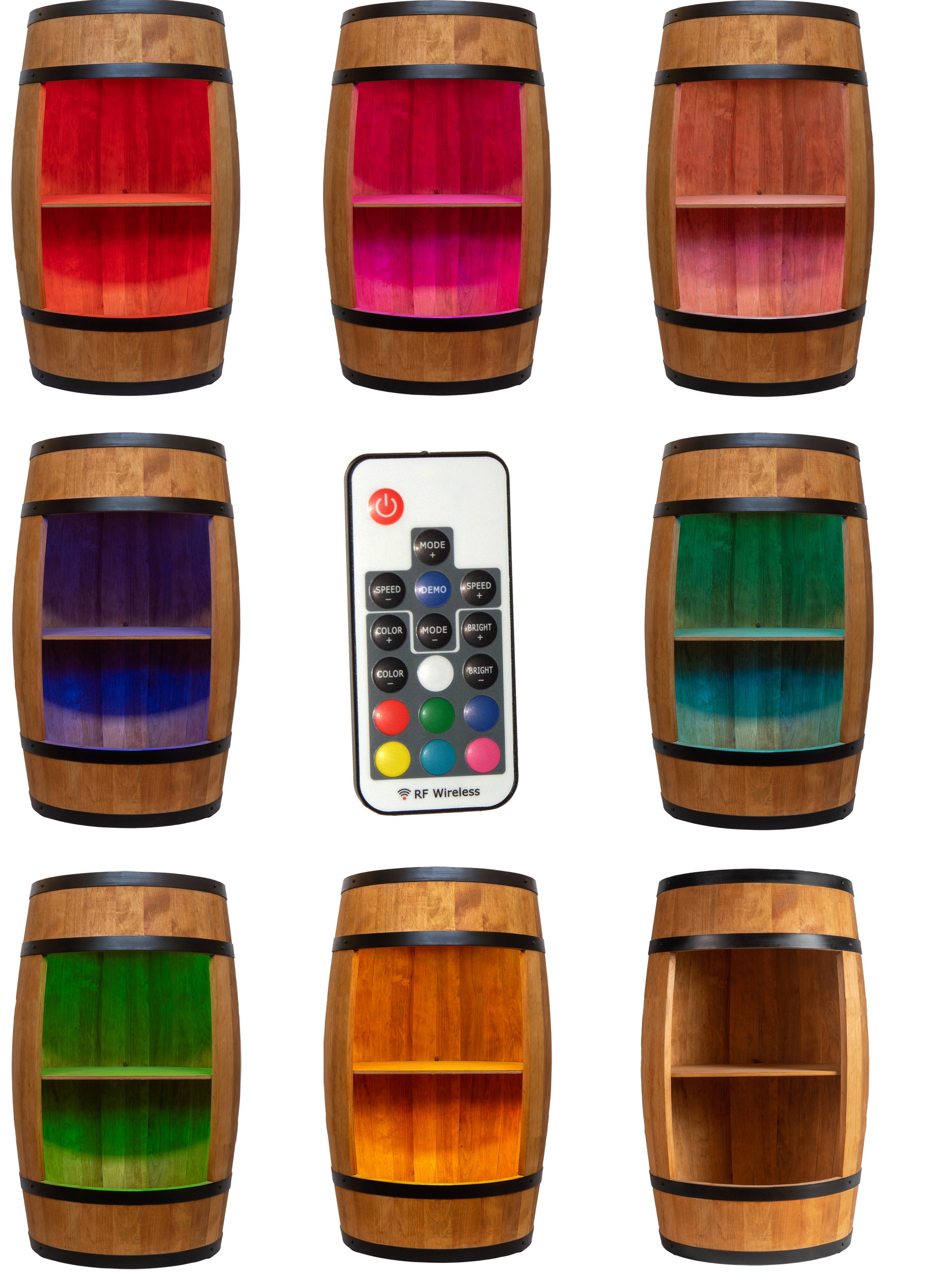 Holzfass in heller Eichenoptik Hausbar mit LED – Rustikale Minibar im Weinfass Design – Weinregal & Flaschenständer aus Holz – Vintage Fassbar für Wohnzimmer, Bar oder Partykeller – ca. 80 cm LED Mehrfarbig