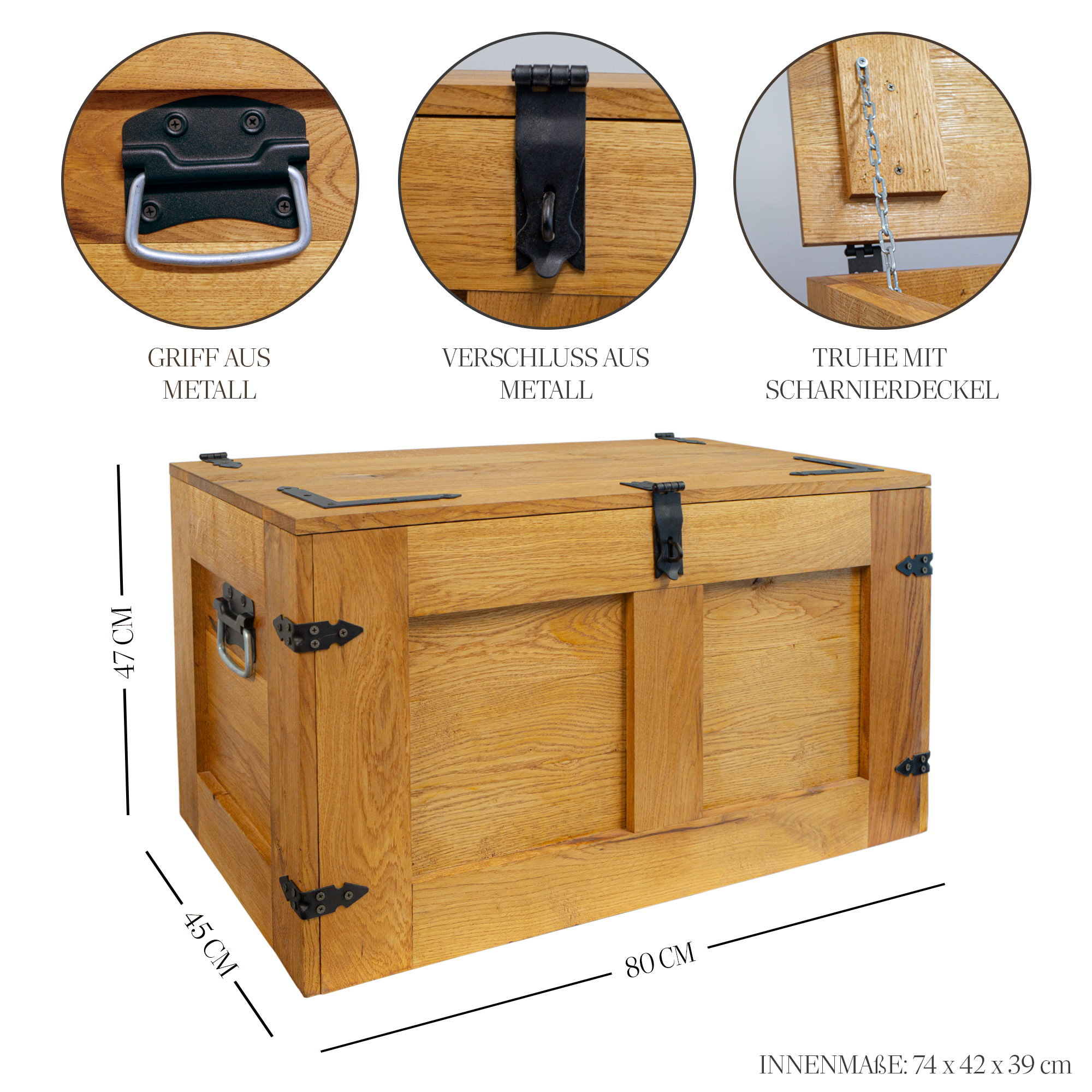 grosse Holztruhe Oskar massive Eiche 80x45x47cm