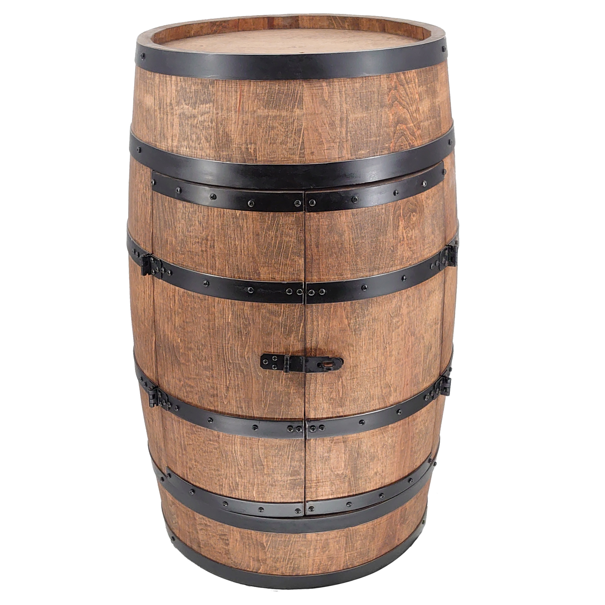 Holzfass mit Türen in Farbton Wenge Hausbar mit LED  – Weinregal & Flaschenständer, Bar oder Partykeller – ca. 80 cm LED Mehrfarbig
