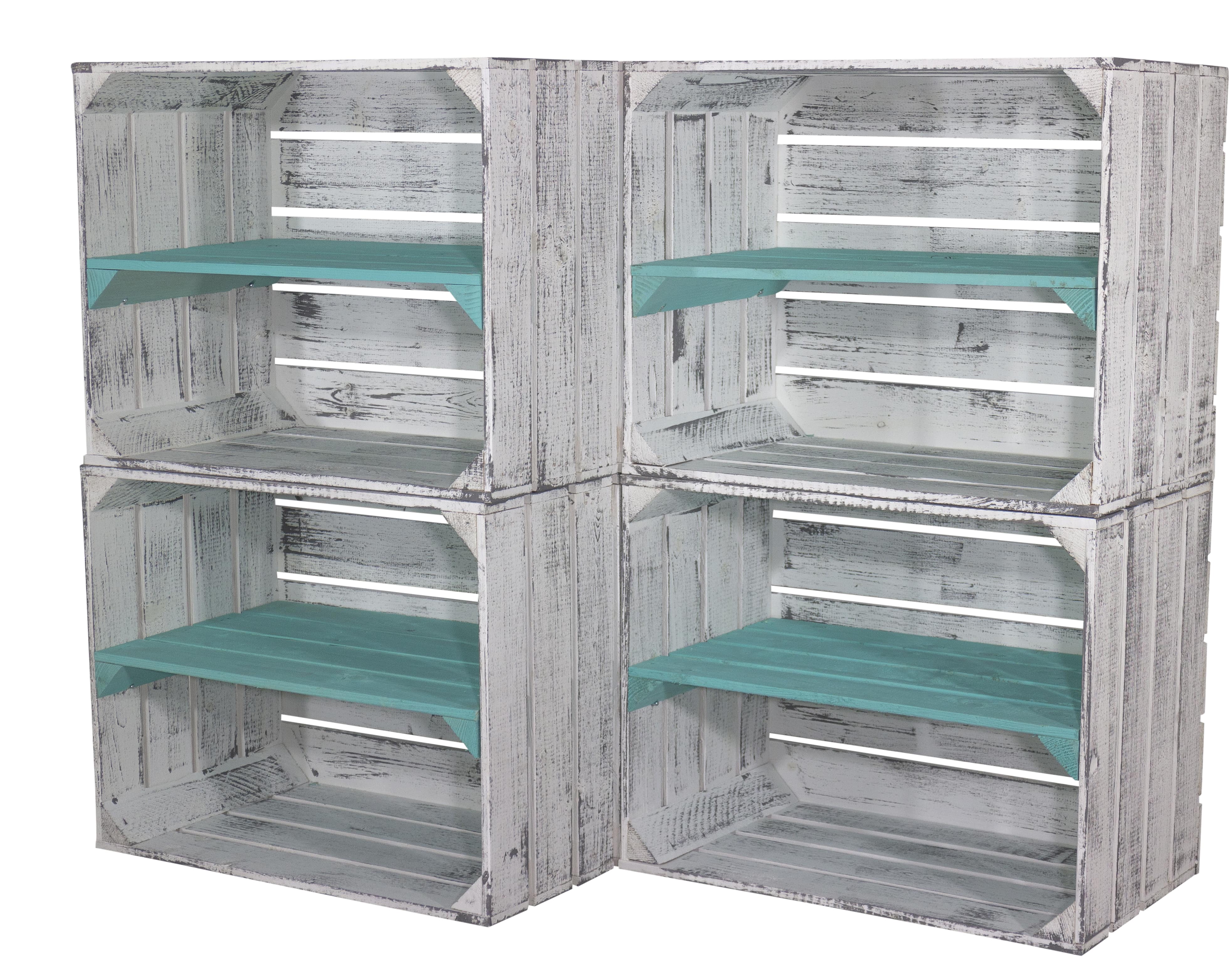 Shabby graue Obstkiste mit türkisem Mittelbrett 50 x 40 x 30cm Shabby graue Obstkiste mit türkisem Mittelbrett 50 x 40 x 30cm