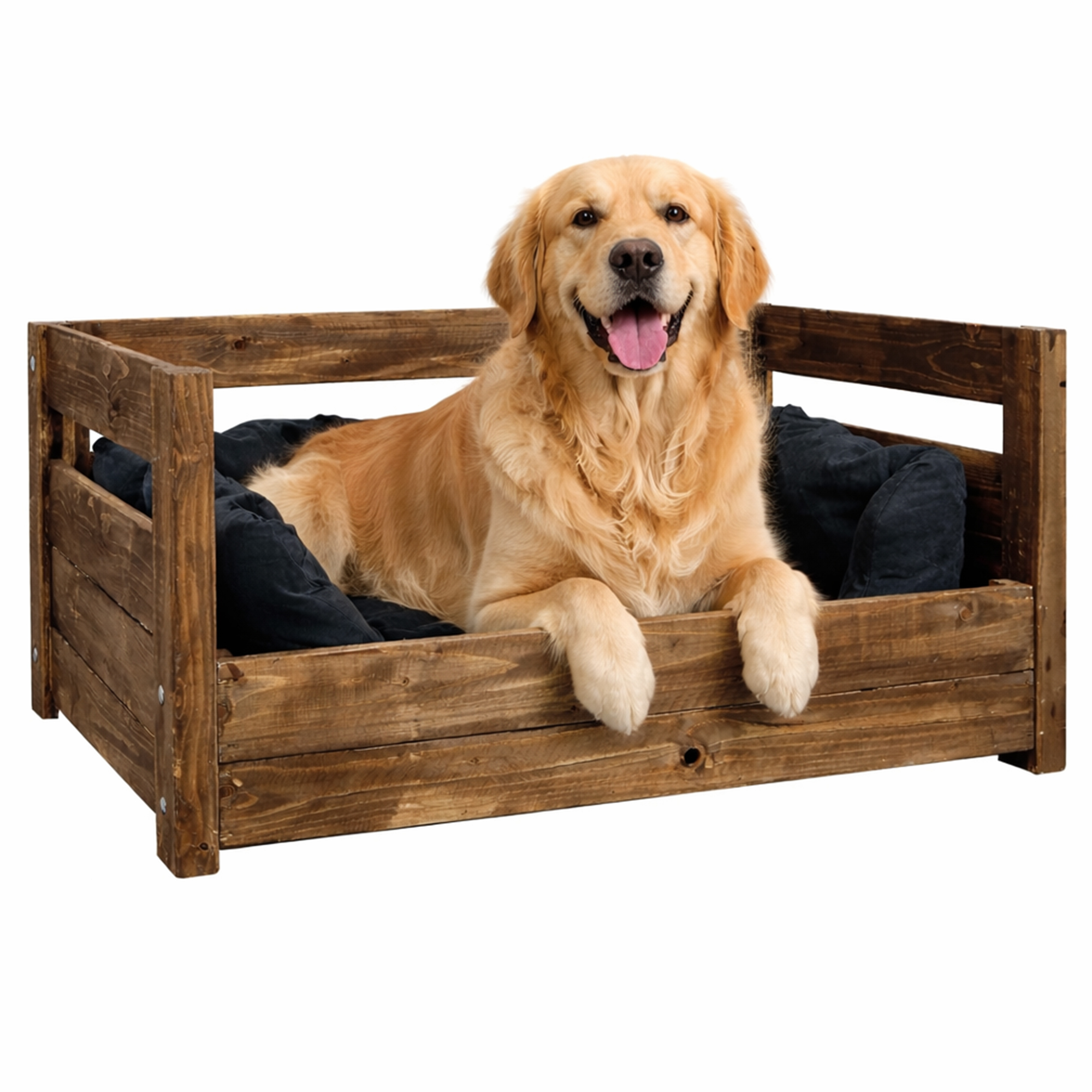 Hundebett Charly – Massivholz in Natur, Braun oder Geflammt 90x57x45cm Braun ohne Kissen