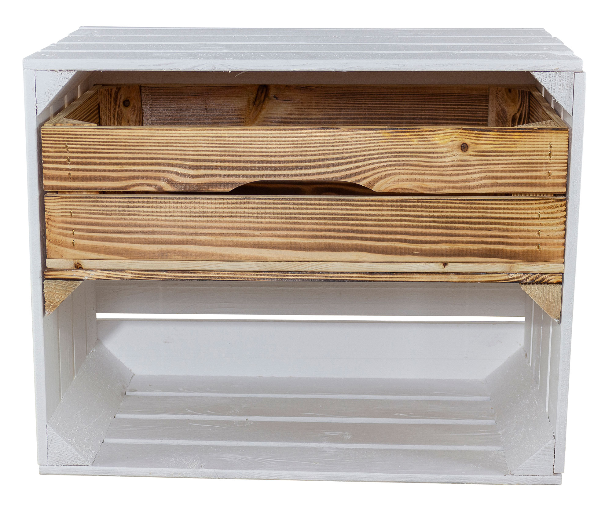 Weiße Kiste mit geflammter Schublade 50x40x30cm