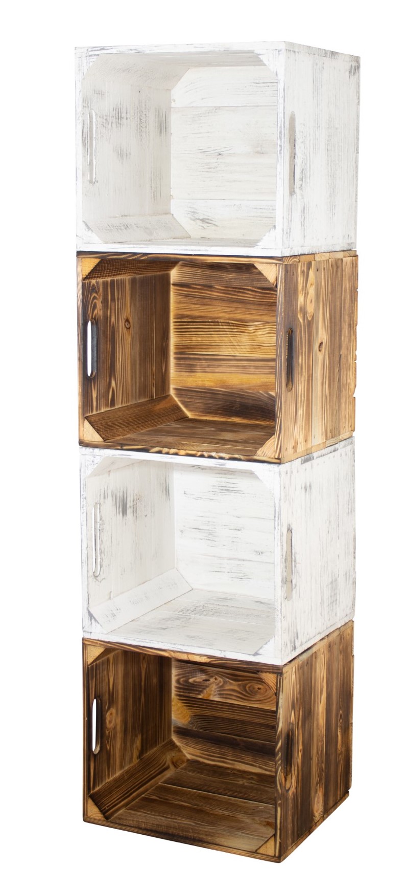 4x Holzkiste "Kallax geflammt & shabby weiß" inkl. Klettfunktion