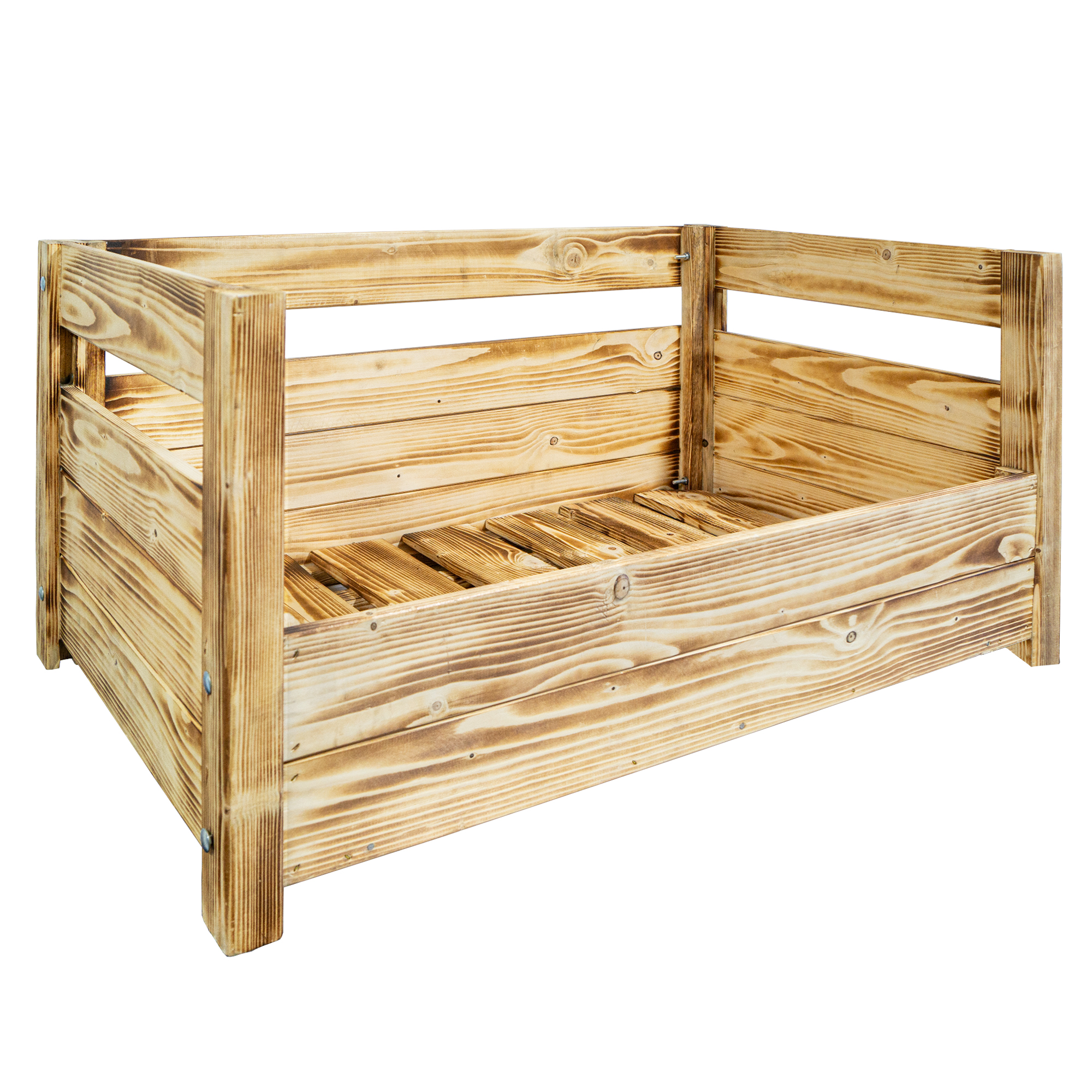 Hundebett Charly – Massivholz in Natur, Braun oder Geflammt 90x57x45cm Gefammt ohne Kissen