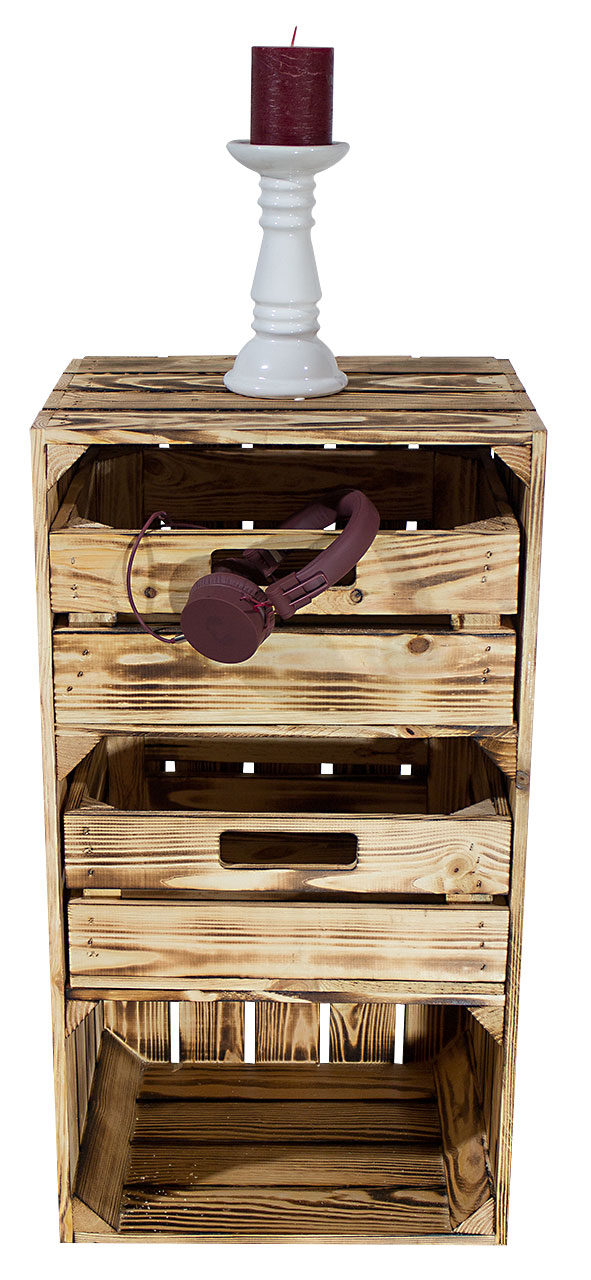 Geflammte schmale Regalkiste mit Schublade 68x40x31cm 2x Geflammte schmale Regalkiste mit Schublade