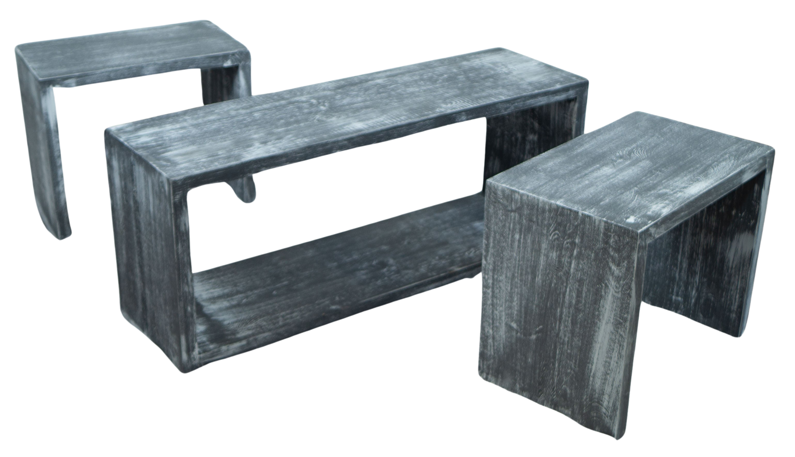 Vintage Tisch mit 2 Sitzhockern in shabby schwarz Beistelltisch 50x40x40cm Sitzhocker in shabby schwarz