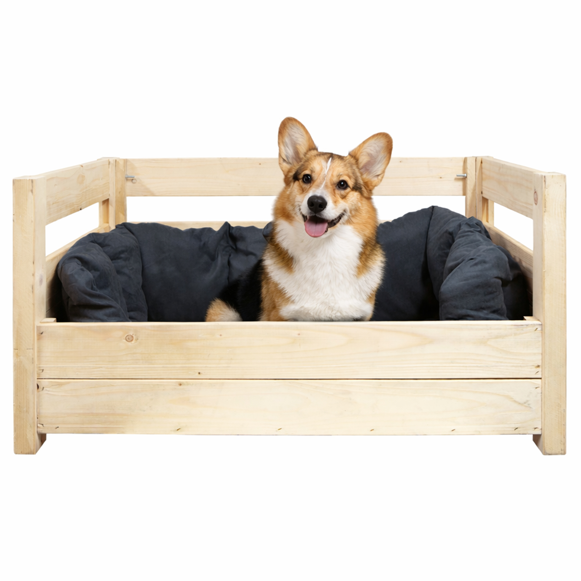 Hundebett Charly – Massivholz in Natur, Braun oder Geflammt 90x57x45cm Natur ohne Kissen