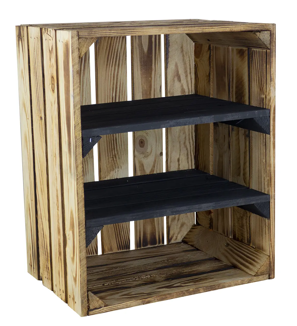 Geflammte Kiste mit 2 schwarzen Mittelbrettern 50x40x30cm Geflammte Kiste mit 2 schwarzen Mittelbrettern 50x40x30cm