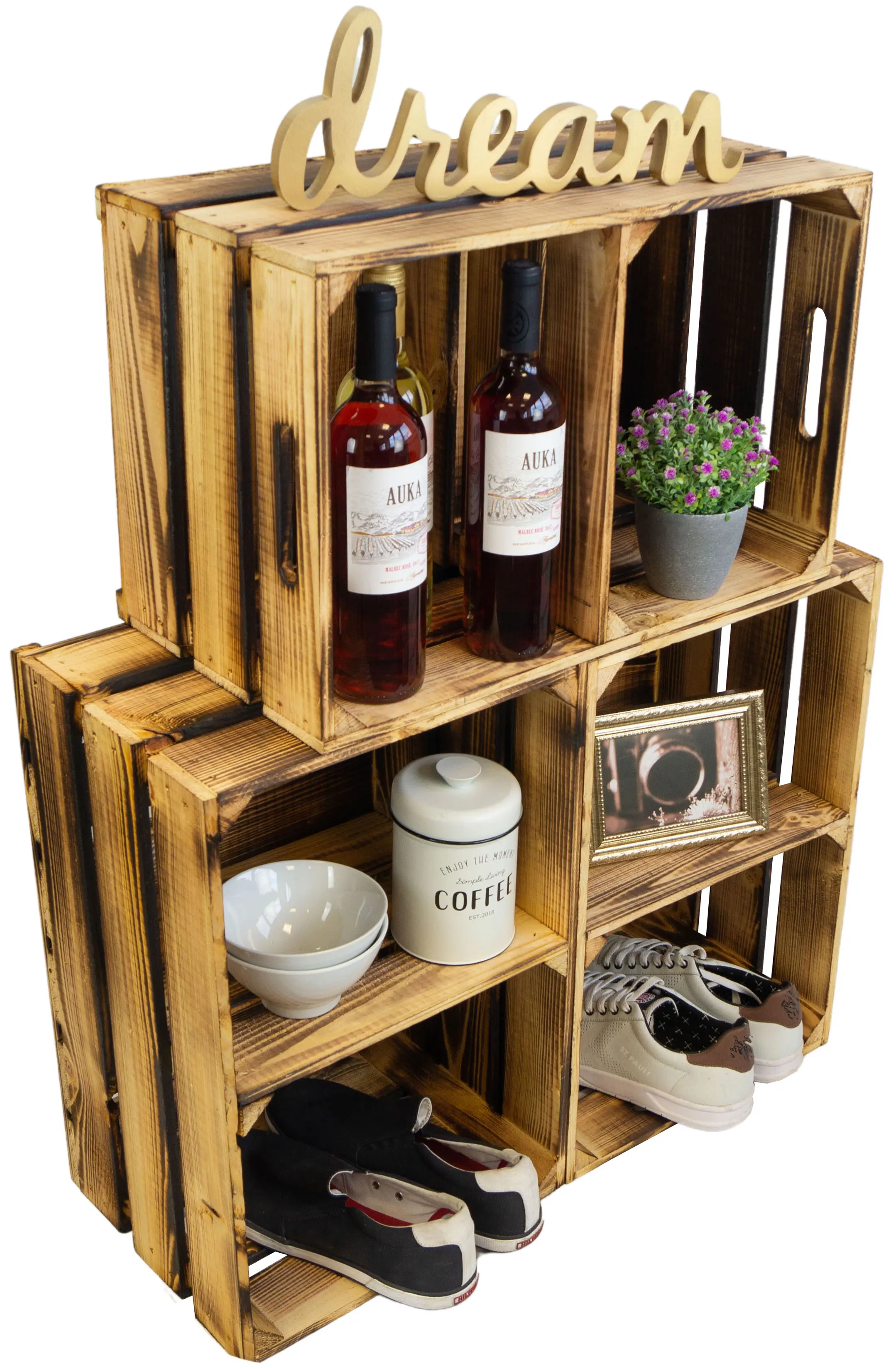 Holzkiste Elfriede geflammt mit Mittelbrett quer 54x30x35cm Holzkiste Elfriede geflammt mit Mittelbrett quer 54x30x35cm