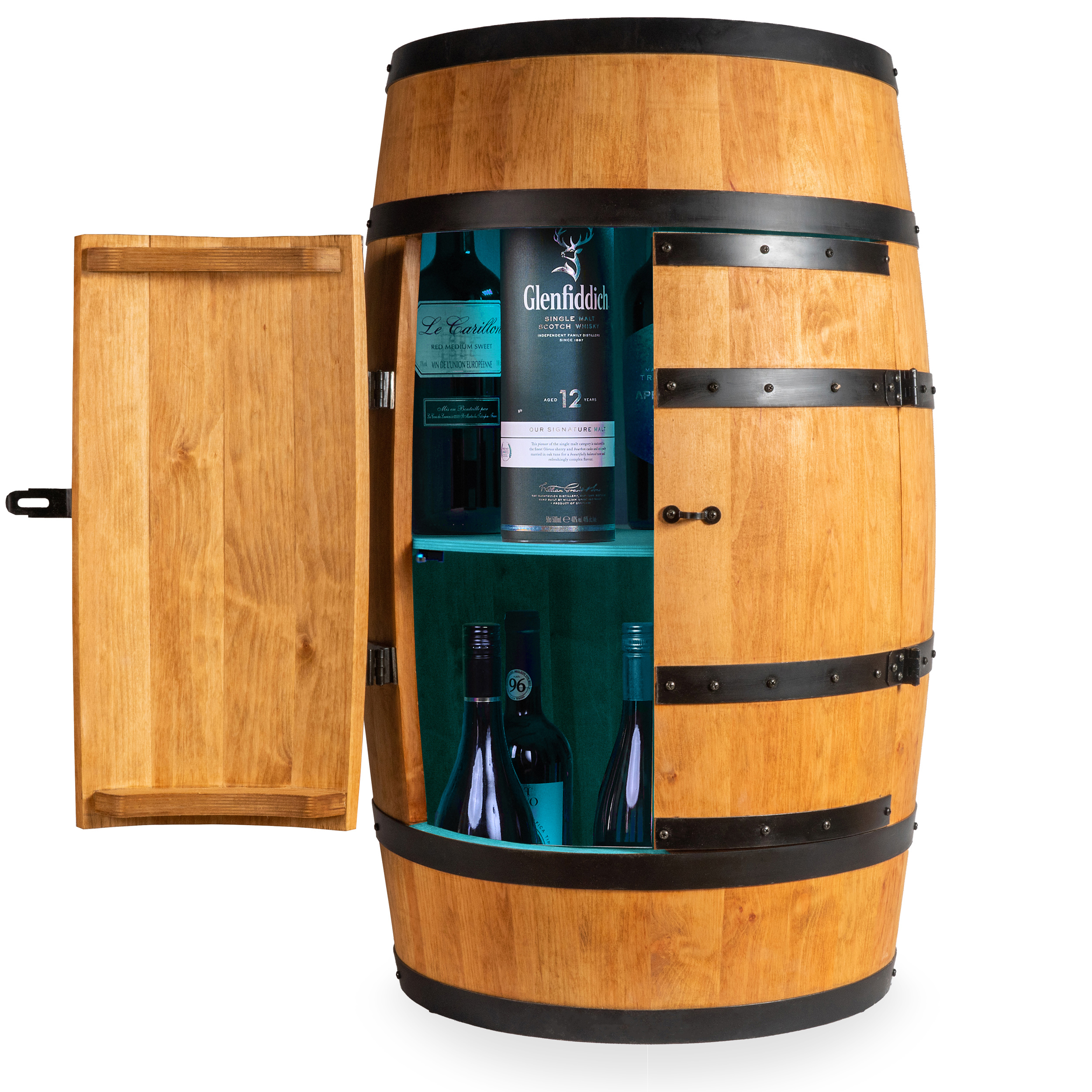 Holzfass mit Türen in heller Eichenoptik Hausbar mit LED Weinfass - Hausbar Holz  80 cm