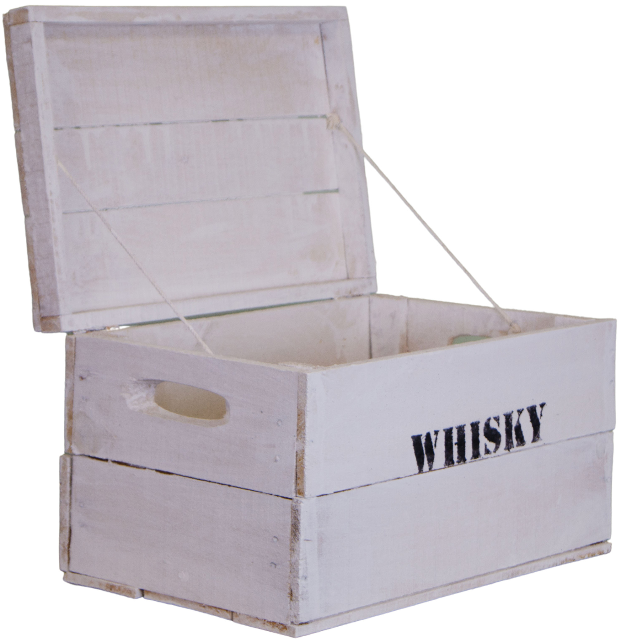 alte Holztruhe weiß Whisky mit Deckel in Größe M