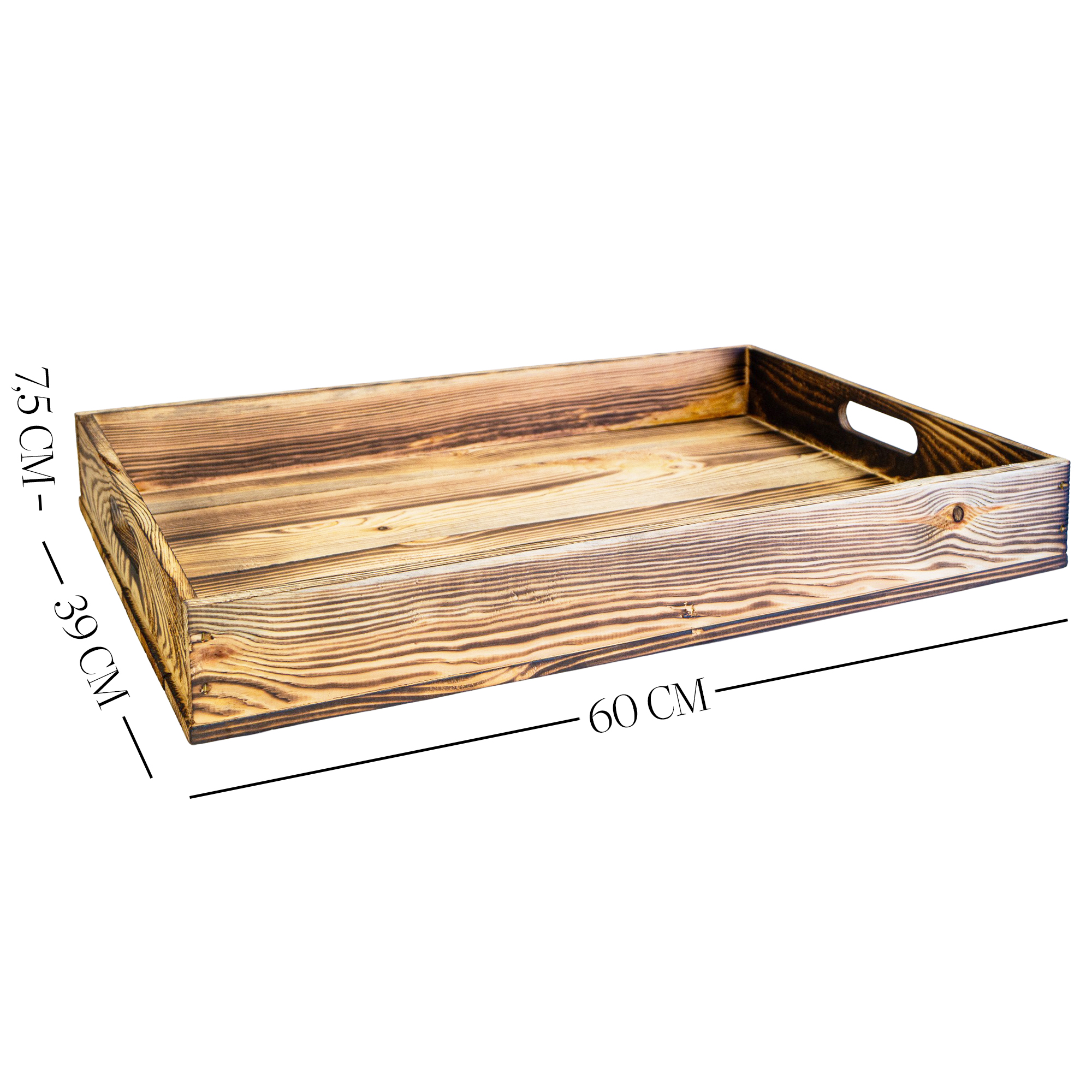 Serviertablett in geflammt 60x40x8cm Holztablett Frühstückstablet Bartablett