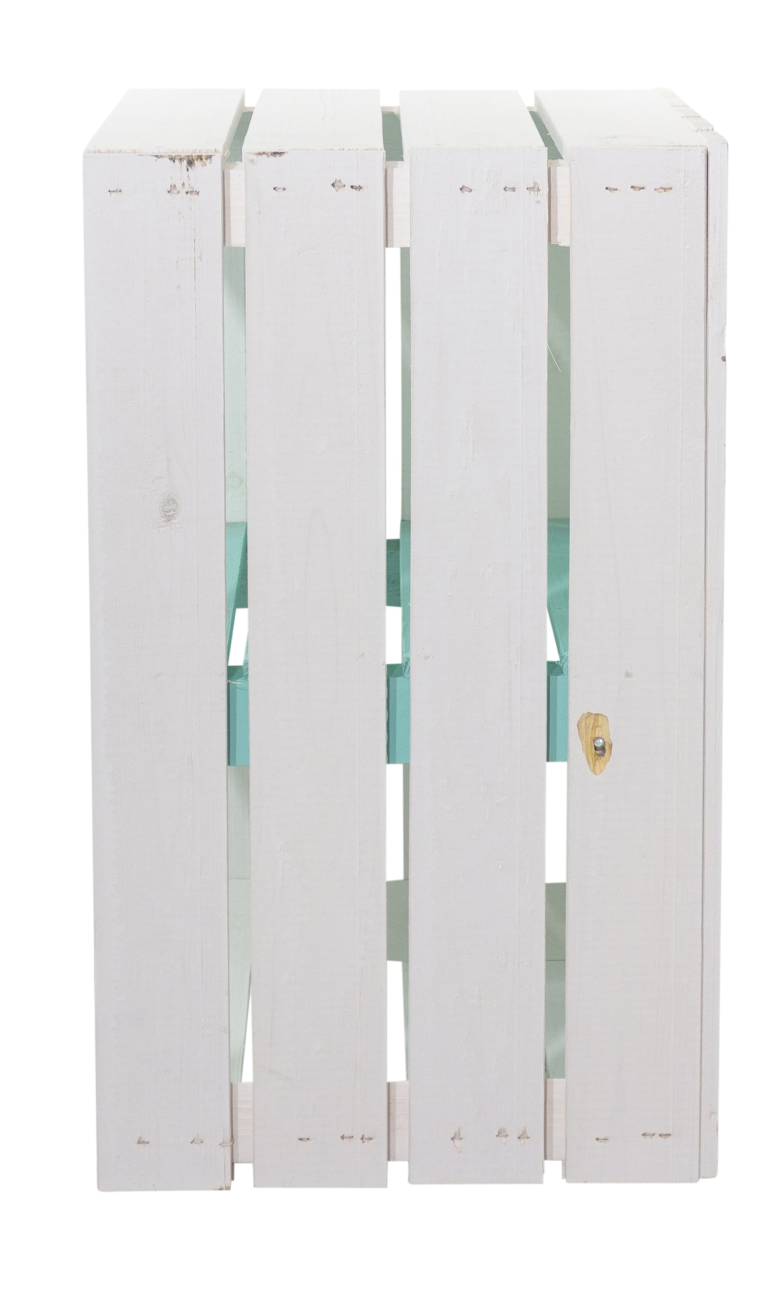 Weiße Obstkiste mit türkisem Mittelbrett -quer- 50 x 40 x 30cm Weiße Obstkiste mit türkisem Mittelbrett -quer- 50 x 40 x 30cm