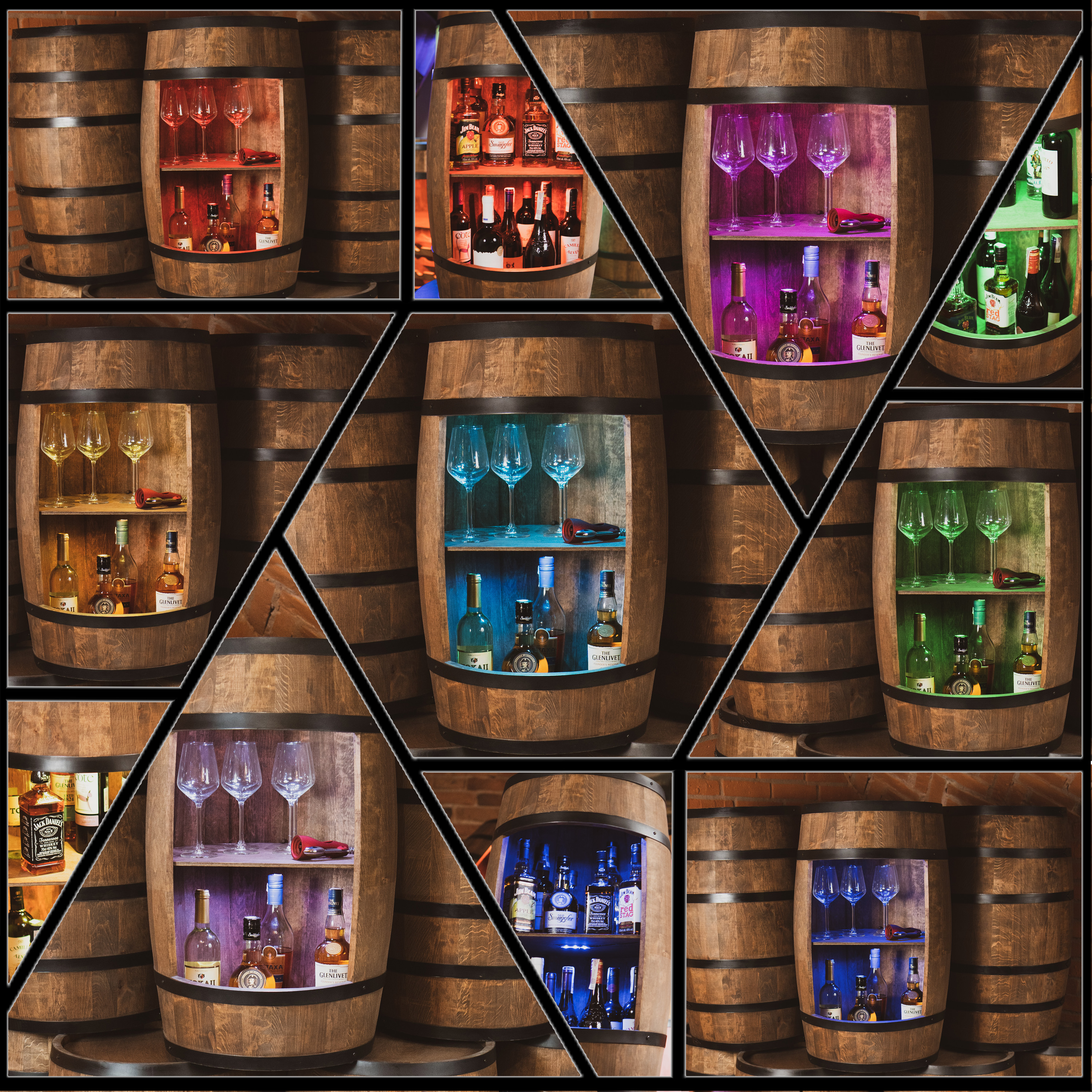 Holzfass in Farbton Wenge Hausbar mit LED – Rustikale Minibar im Weinfass Design – Weinregal & Flaschenständer aus Holz – Vintage Fassbar für Wohnzimmer, Bar oder Partykeller – ca. 80 cm #1 LED Einfarbig