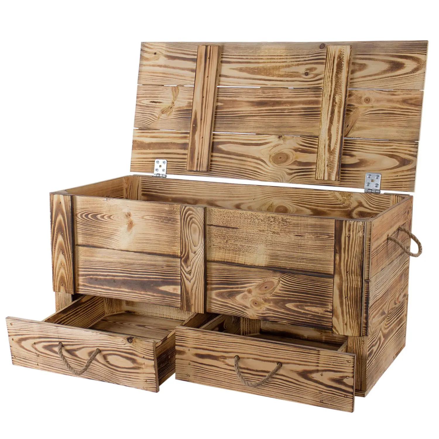 Holztruhe geflammt mit Schubladen 85x39x40cm Holztruhe geflammt mit Schubladen 85x39x40cm