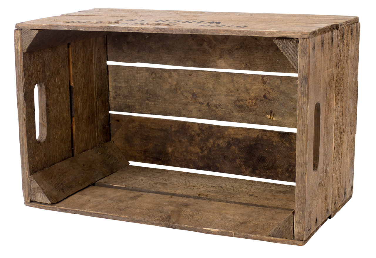 4x /// B-Ware /// Alte Birnenkiste mit zwei Seitenbrettern 49x30x28cm