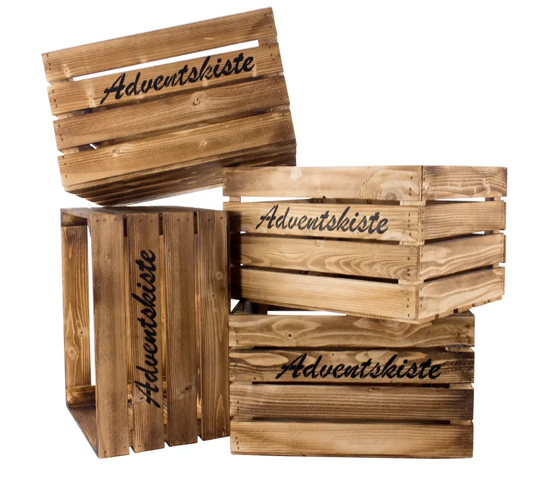 Geflammte Kiste mit "Adventskiste" Aufdruck 50x40x30cm Geflammte Kiste mit "Adventskiste" Aufdruck 50x40x30cm