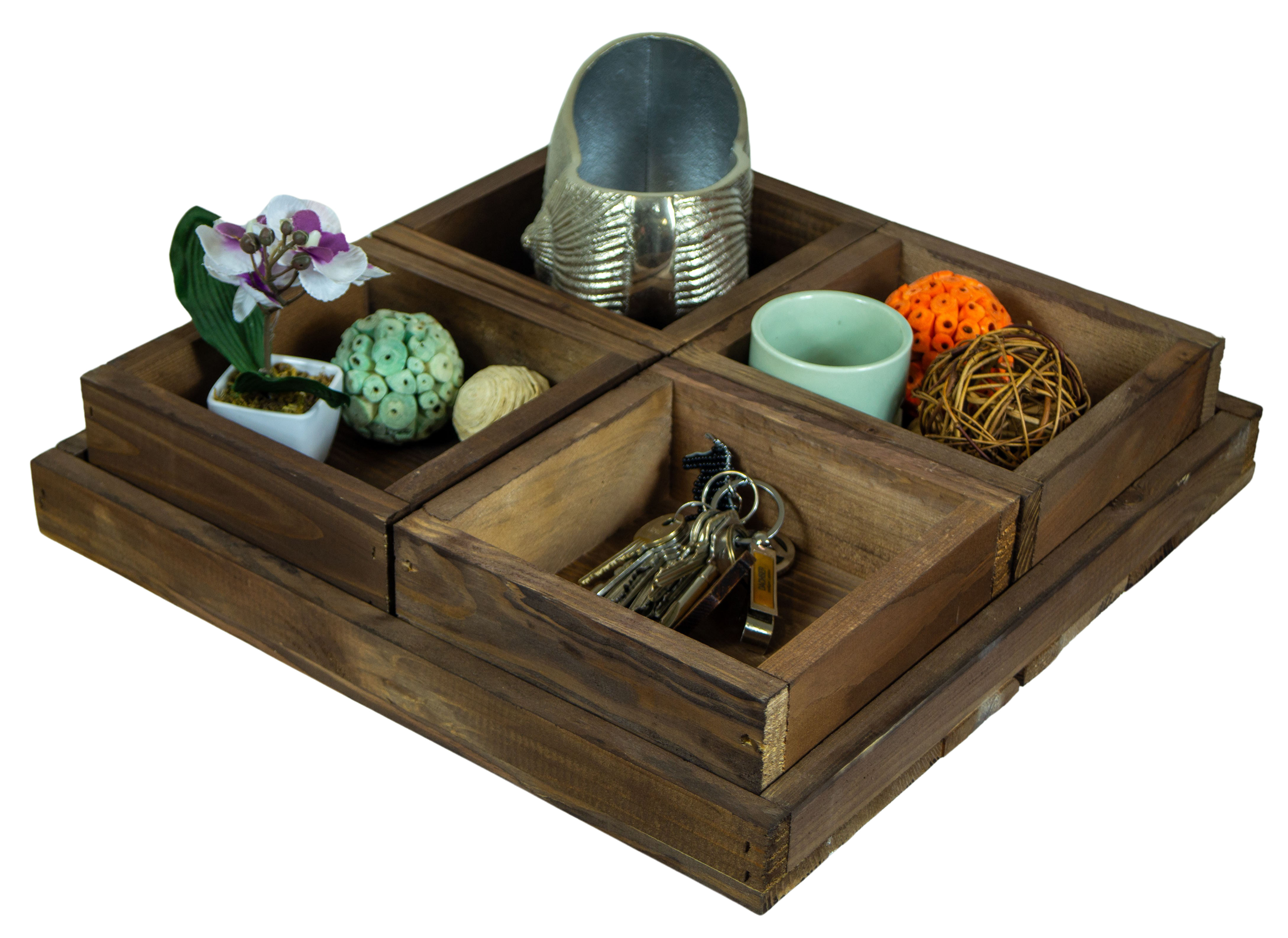 Kleines Dekotablett-Set aus 5 Holzkisten 40x40cm 8cm Höhe Kleines Dekotablett-Set aus 5 Holzkisten 40x40cm 8cm Höhe