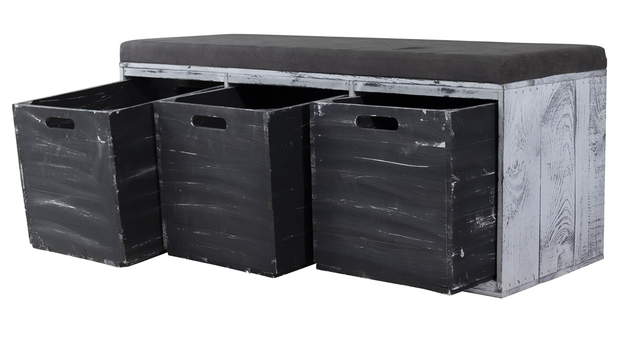 Tolle Sitzbank Shabby Schwarz gepolstert, mit drei geräumigen Kallax Kisten