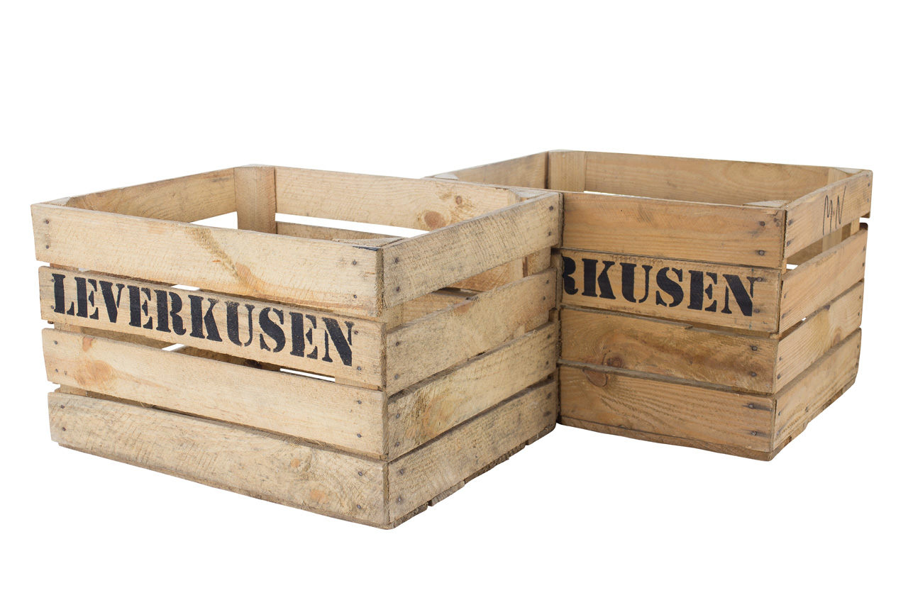 Apfelkiste mit Aufdruck "Leverkusen" 50x40x30cm