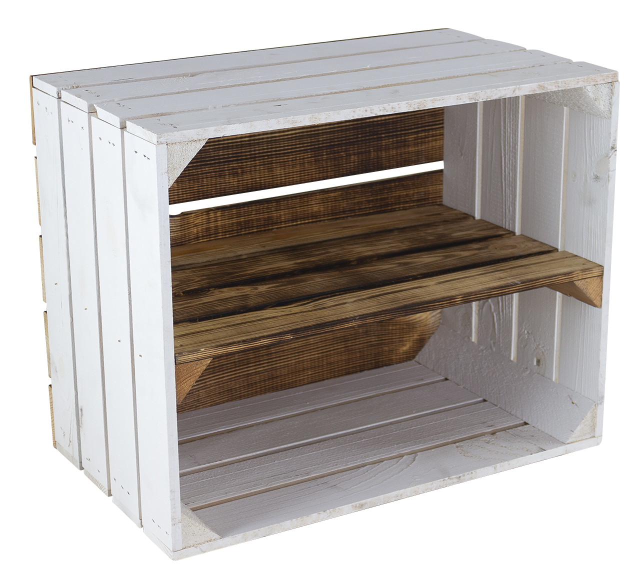 Weißes Regal - Apfelkiste Geflammter Boden und Mittelbrett 50x40x30cm