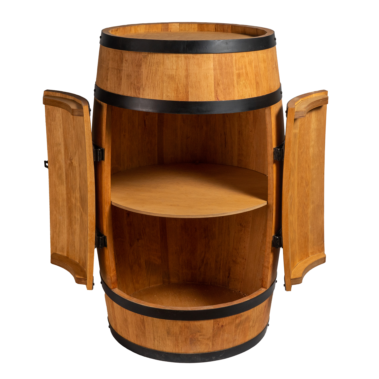 Holzfass mit Türen in heller Eichenoptik Hausbar mit LED – Rustikale Minibar im Weinfass Design – Weinregal & Flaschenständer aus Holz – Vintage Fassbar für Wohnzimmer, Bar oder Partykeller – ca. 80 cm #1 Ohne LED