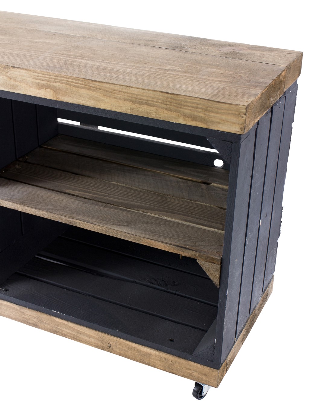 TV-Schrank aus Regalkisten in schwarz auf Rollen 100x30x50cm