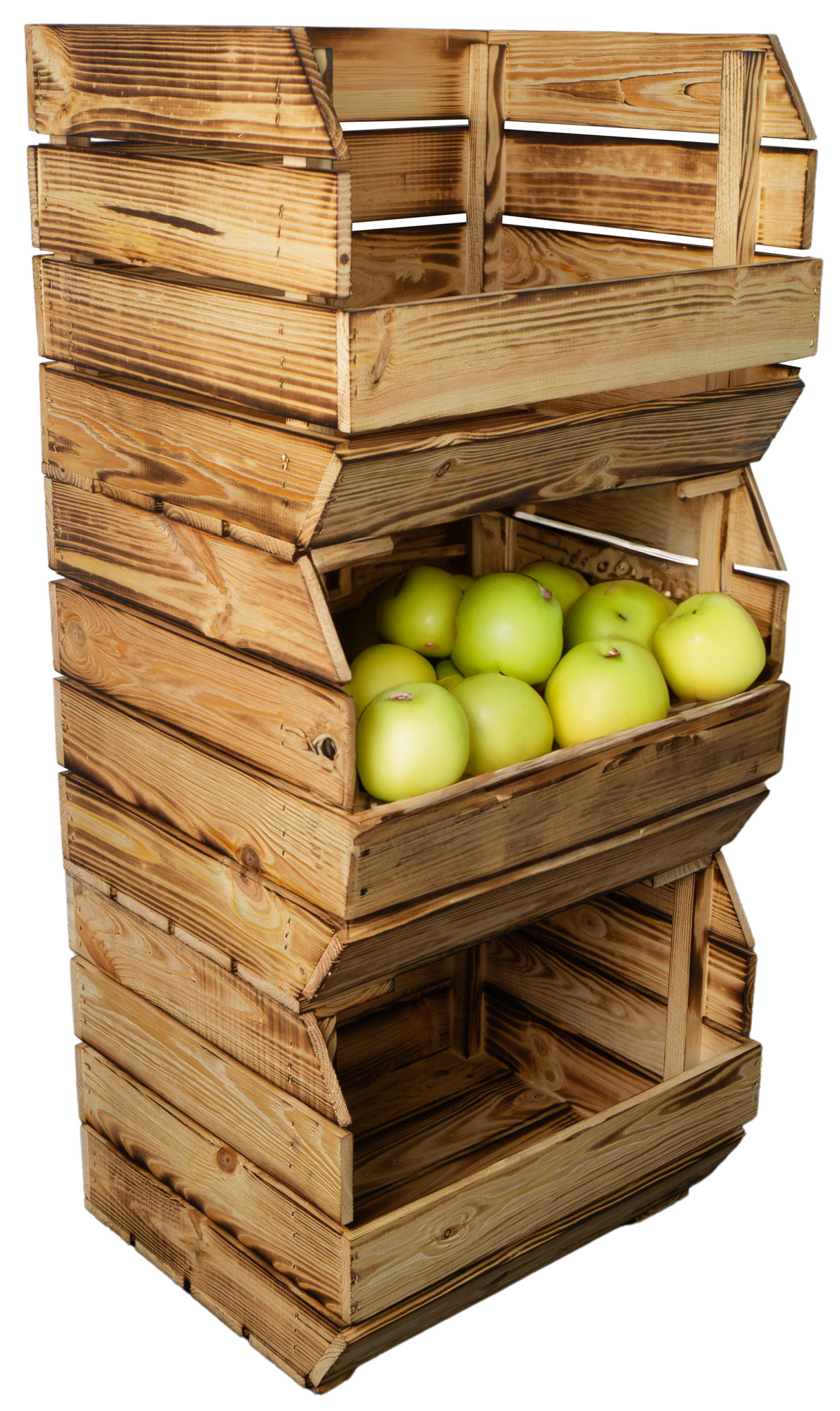 3er Set Küchenregal Olaf 40x33x30 cm in geflammt Gemüsekiste Obsthorde Gemüsekorb Obstschale Holzkiste Obstkiste