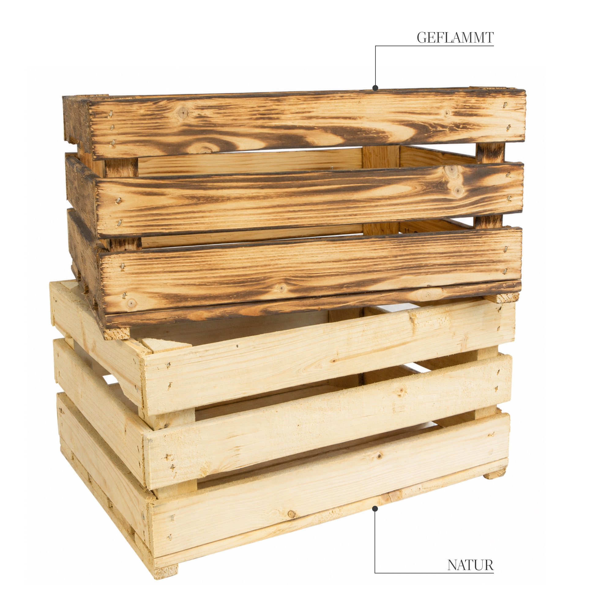 Holzkiste LASSE – Dekorative Aufbewahrungs- und Regalkiste aus Holz in Natur oder geflammt, 40 × 30 × 20 cm Geflammt Holzkiste LASSE – Dekorative Aufbewahrungs- und Regalkiste aus Holz in Natur oder geflammt, 40 × 30 × 20 cm Natur