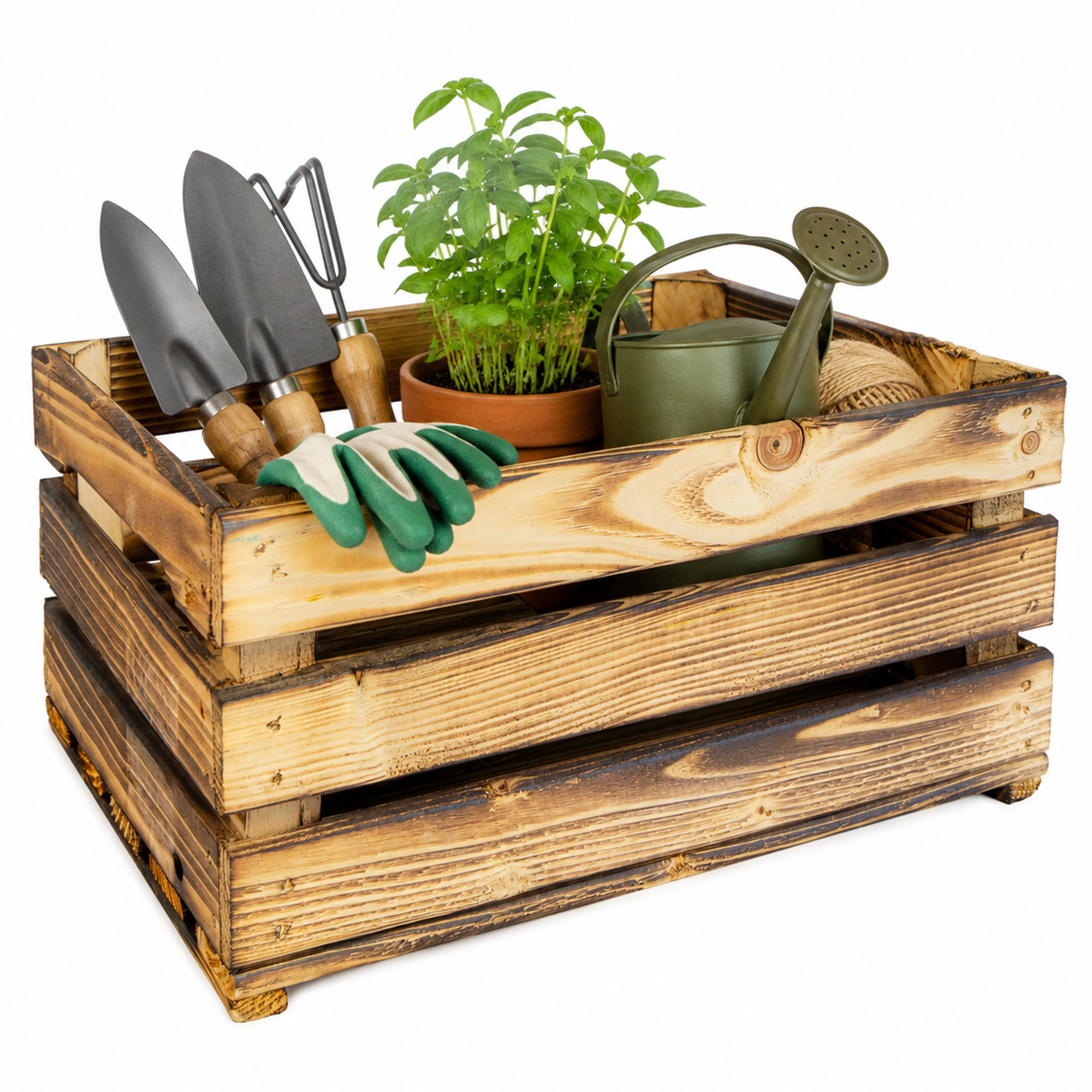 Holzkiste LASSE – Dekorative Aufbewahrungs- und Regalkiste aus Holz in Natur oder geflammt, 40 × 30 × 20 cm Geflammt