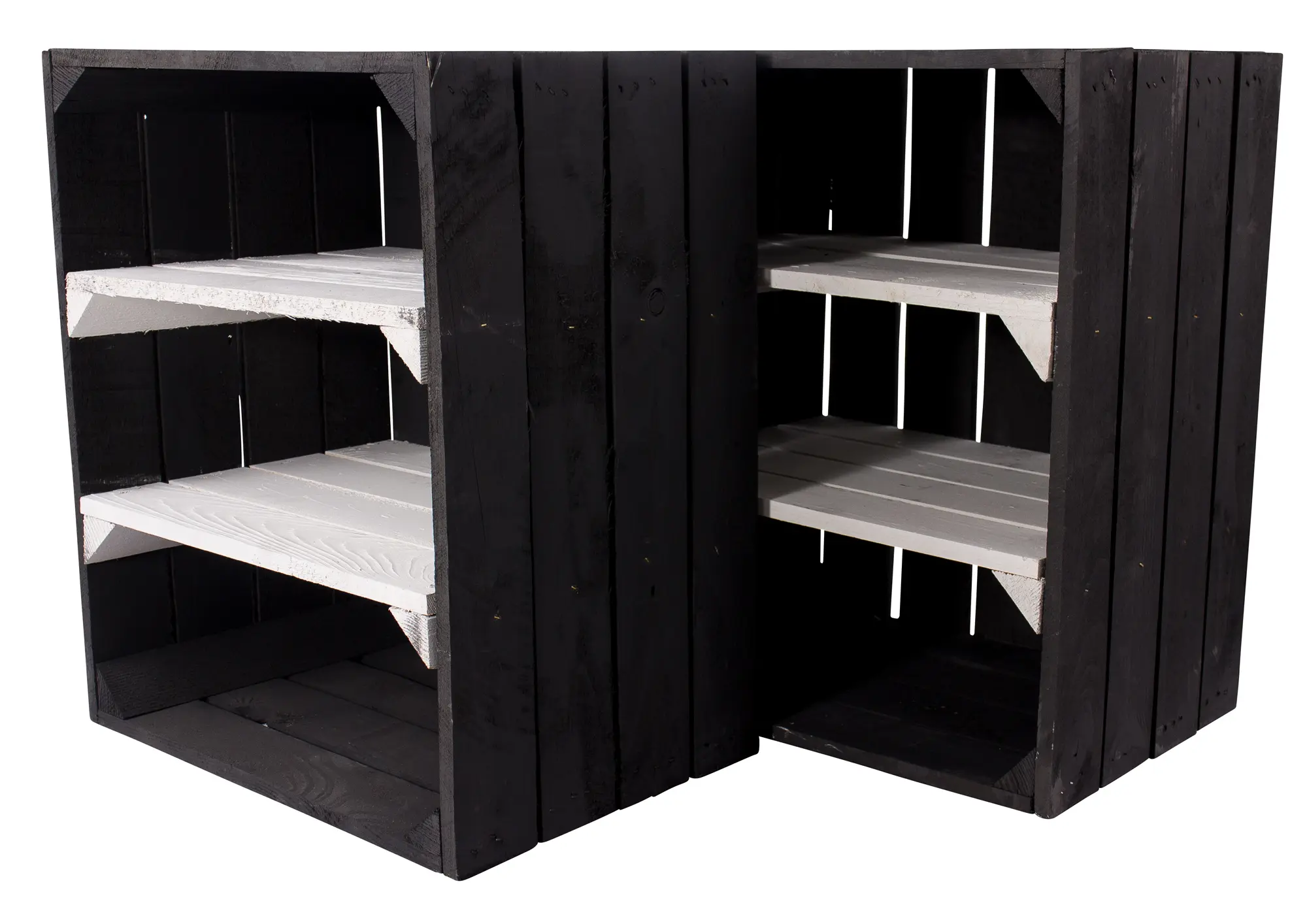 Schwarze Holzkiste mit 2 weißen Mittelbrettern -quer- 50x40x30cm